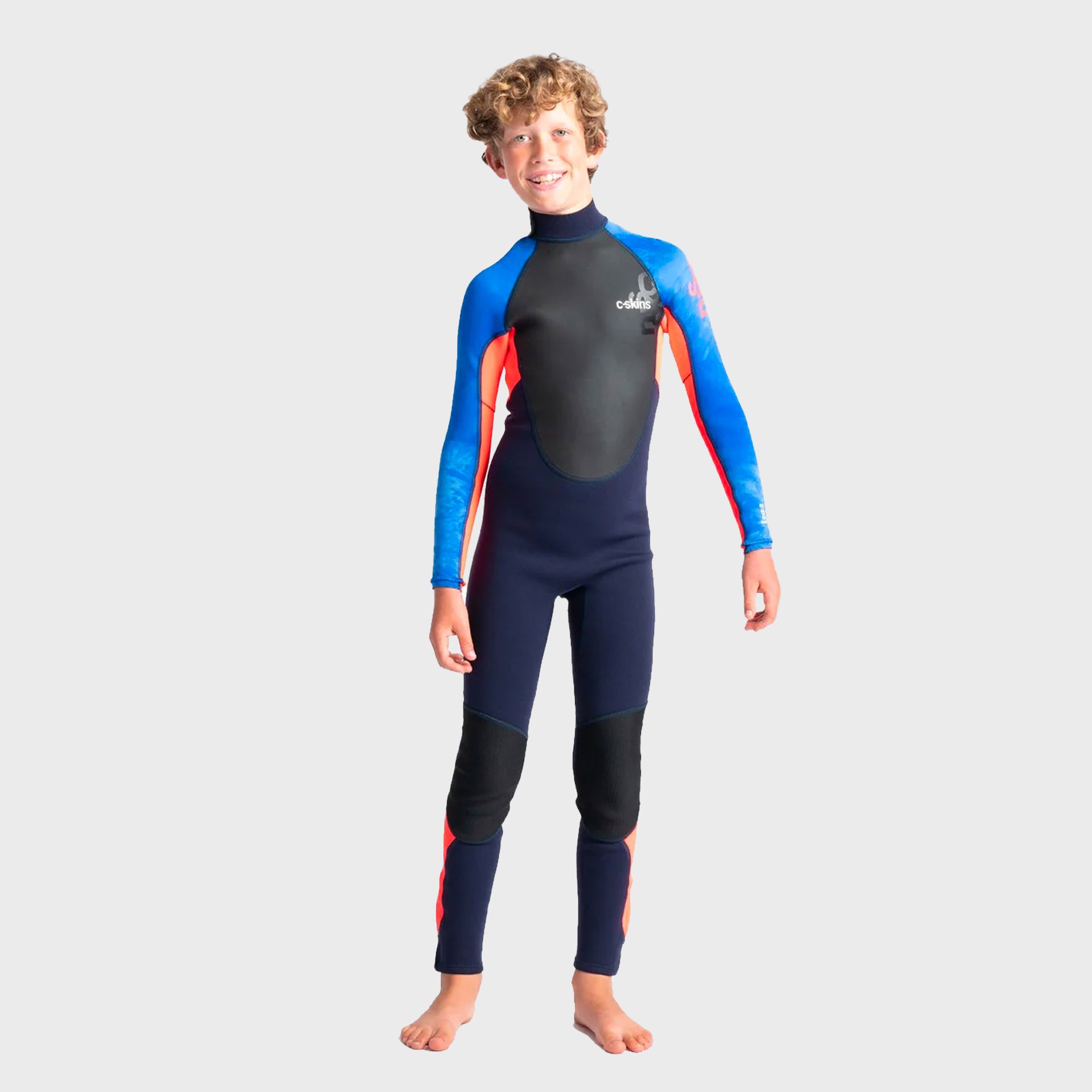 C-Skins Element 3/2 Junior Kids Wetsuit - Slate Navy/Flo Red/Blue Tie Dye - ManGo Surfing