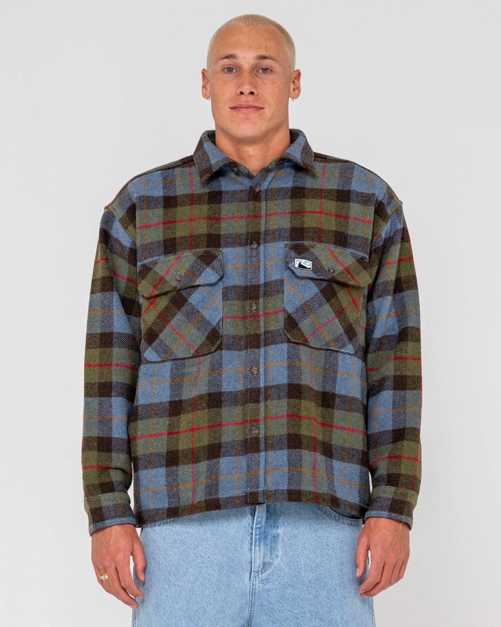 Rusty Mondo Cane Long Sleeve Overshirt - Sky Blue - ManGo Surfing