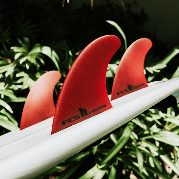 FCS II Accelerator Neo Glass Eco Tri Fins - Red - Medium and Large - ManGo Surfing