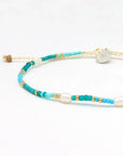 Pineapple Island Giada Cinta Pearl Beaded Surf Anklet - Blue/Green/Gold