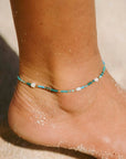 Pineapple Island Giada Cinta Pearl Beaded Surf Anklet - Blue/Green/Gold
