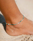 Pineapple Island Giada Cinta Pearl Beaded Surf Anklet - Blue/Green/Gold