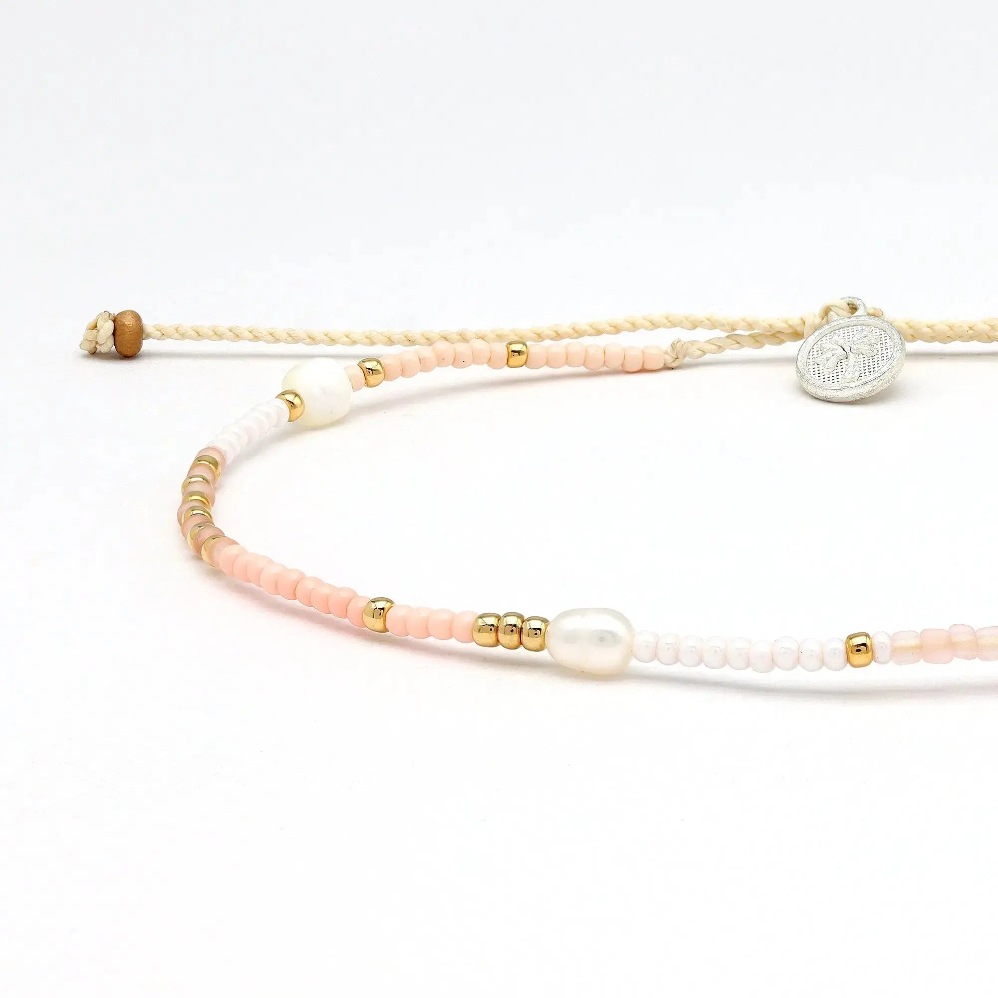 Pineapple Island Giada Cinta Pearl Beaded Surf Anklet - Pink/White/Gold