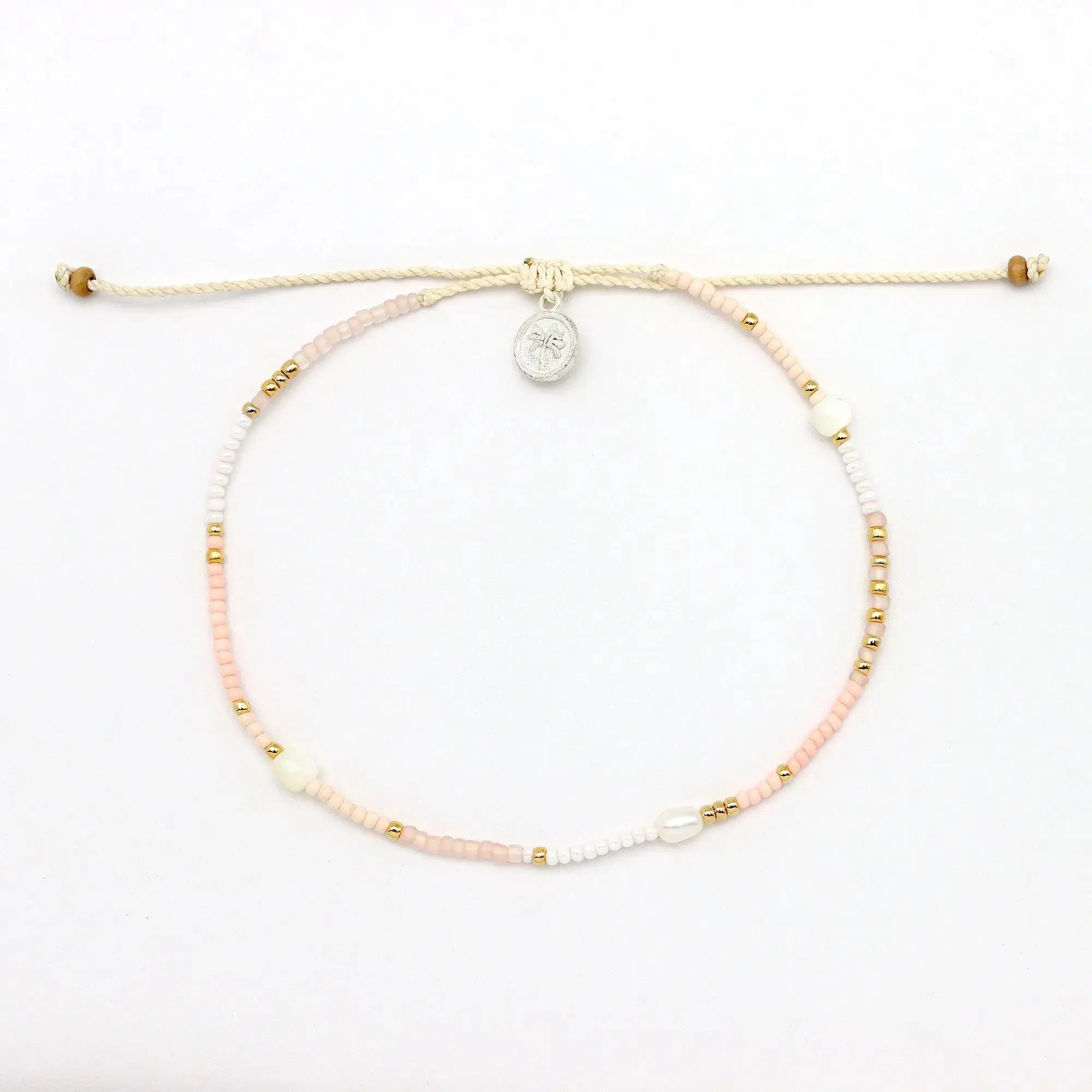 Pineapple Island Giada Cinta Pearl Beaded Surf Anklet - Pink/White/Gold