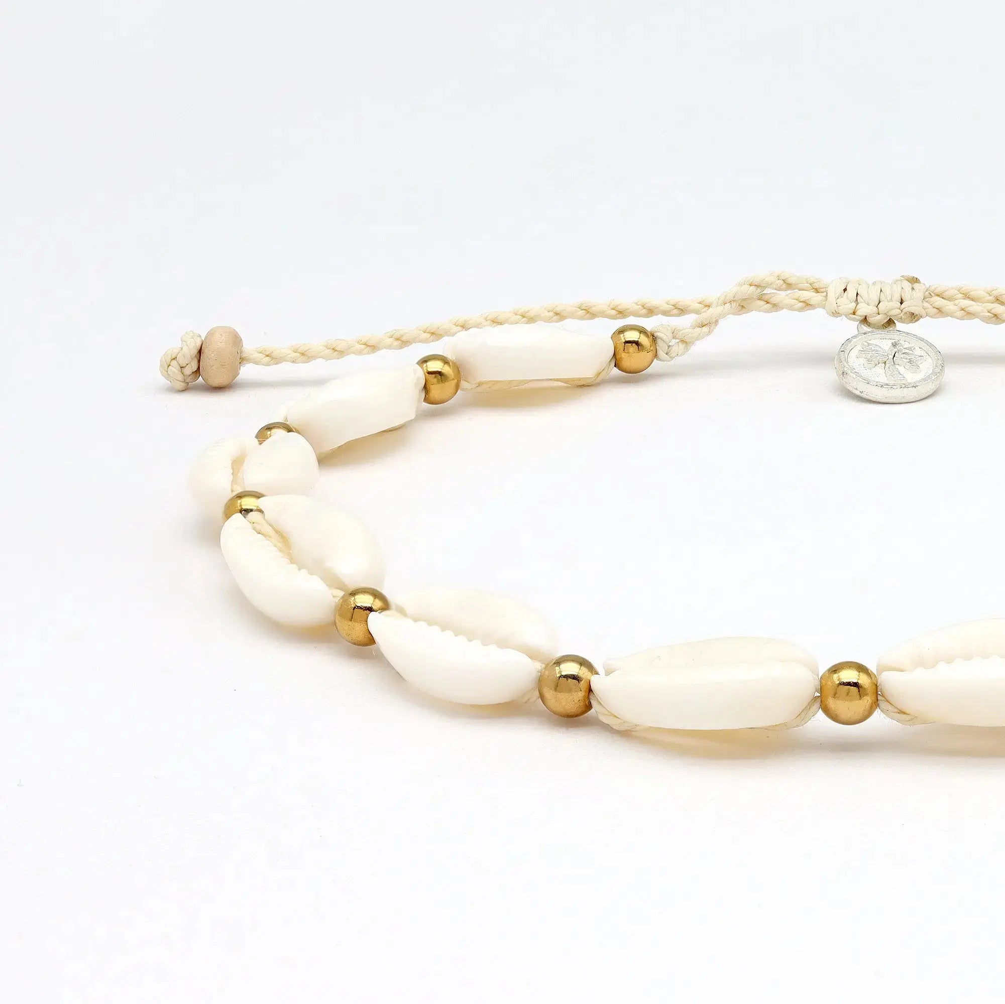 Pineapple Island Giada Gerupuk Shell Surf Anklet - Cream/Gold