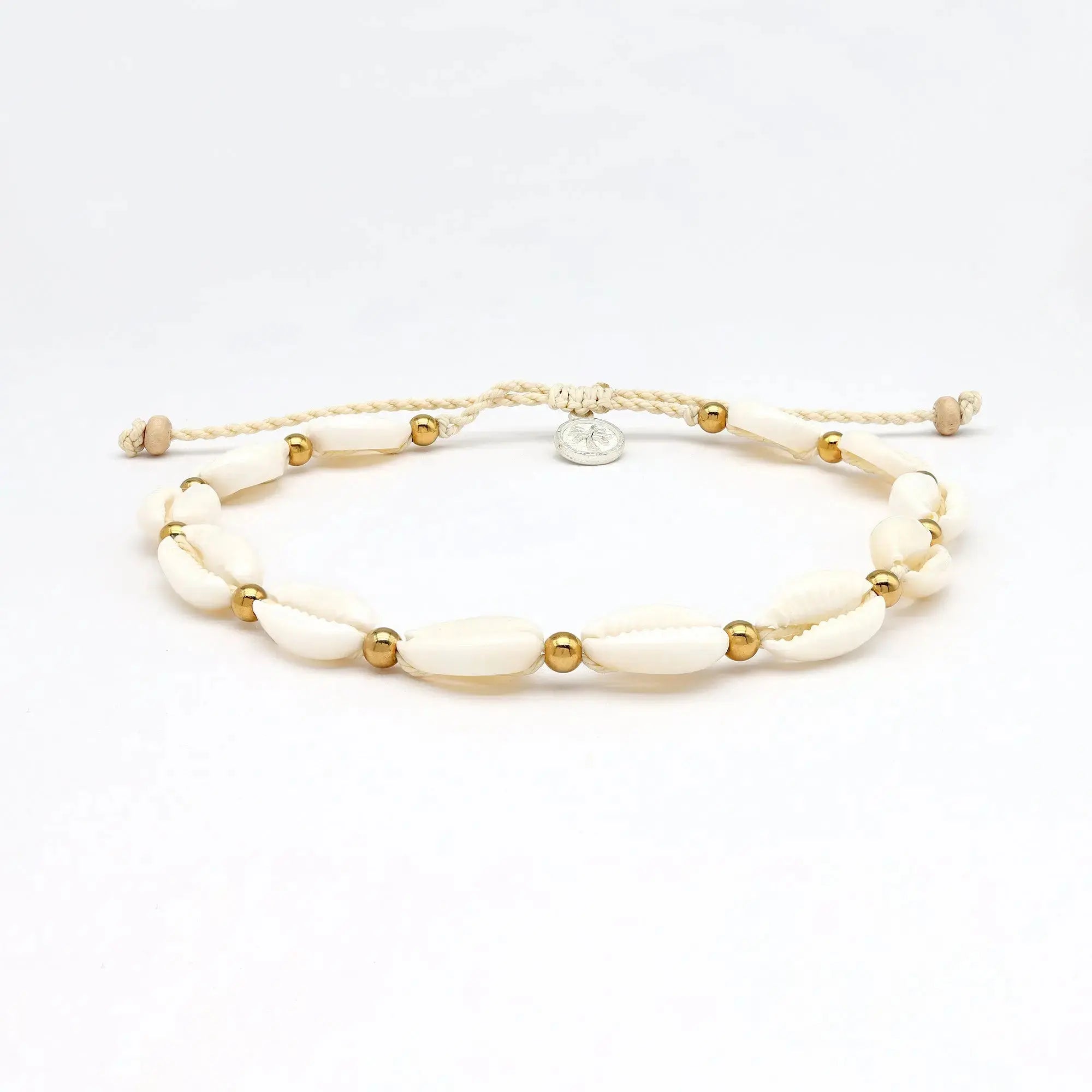 Pineapple Island Giada Gerupuk Shell Surf Anklet - Cream/Gold