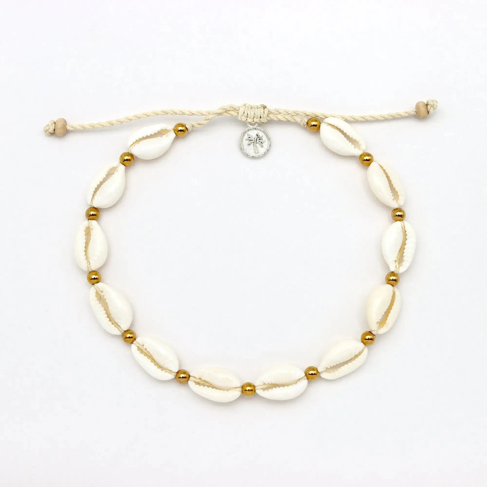 Pineapple Island Giada Gerupuk Shell Surf Anklet - Cream/Gold