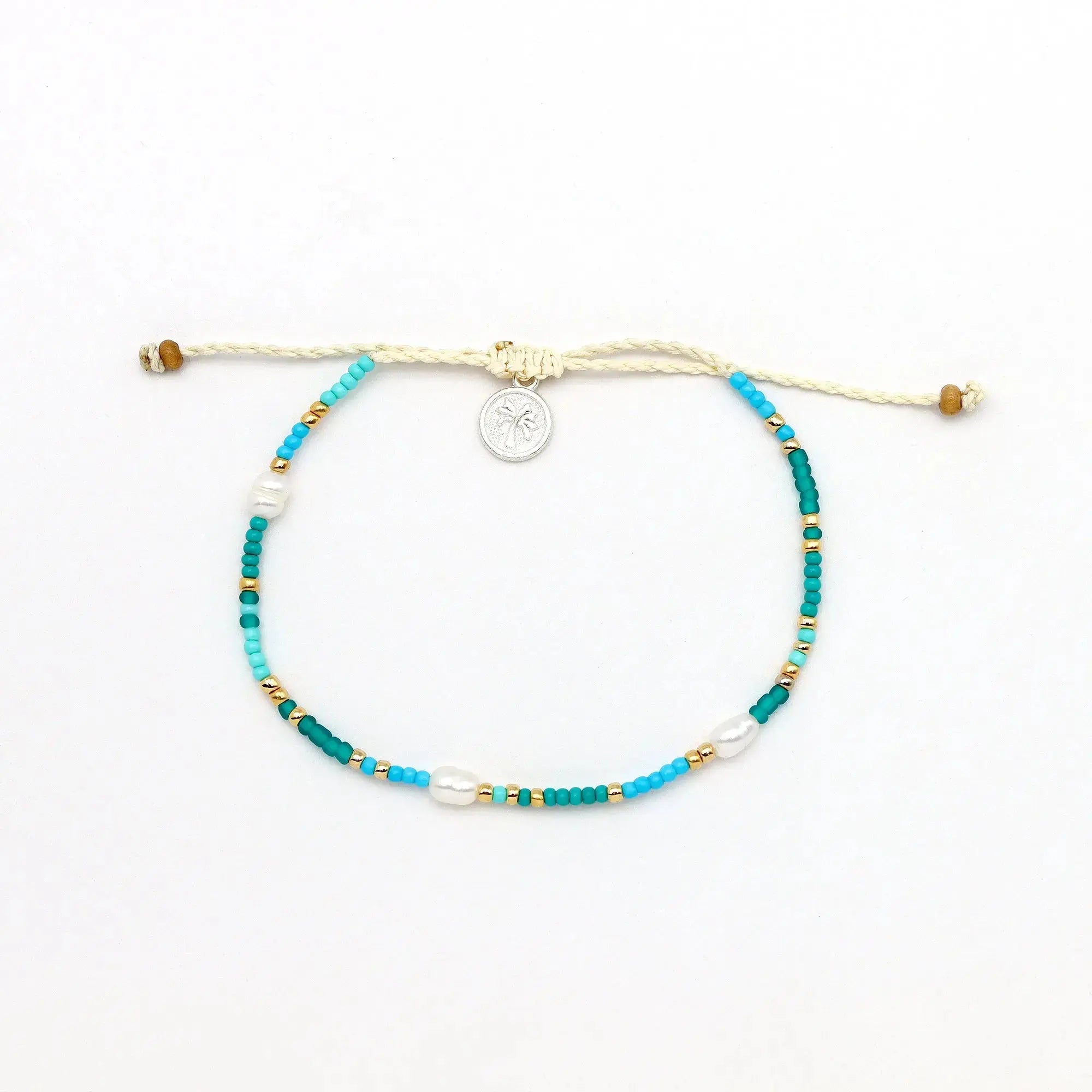 Pineapple Island Giada Cinta Pearl Beaded Surf Bracelet - Blue/Green/Gold