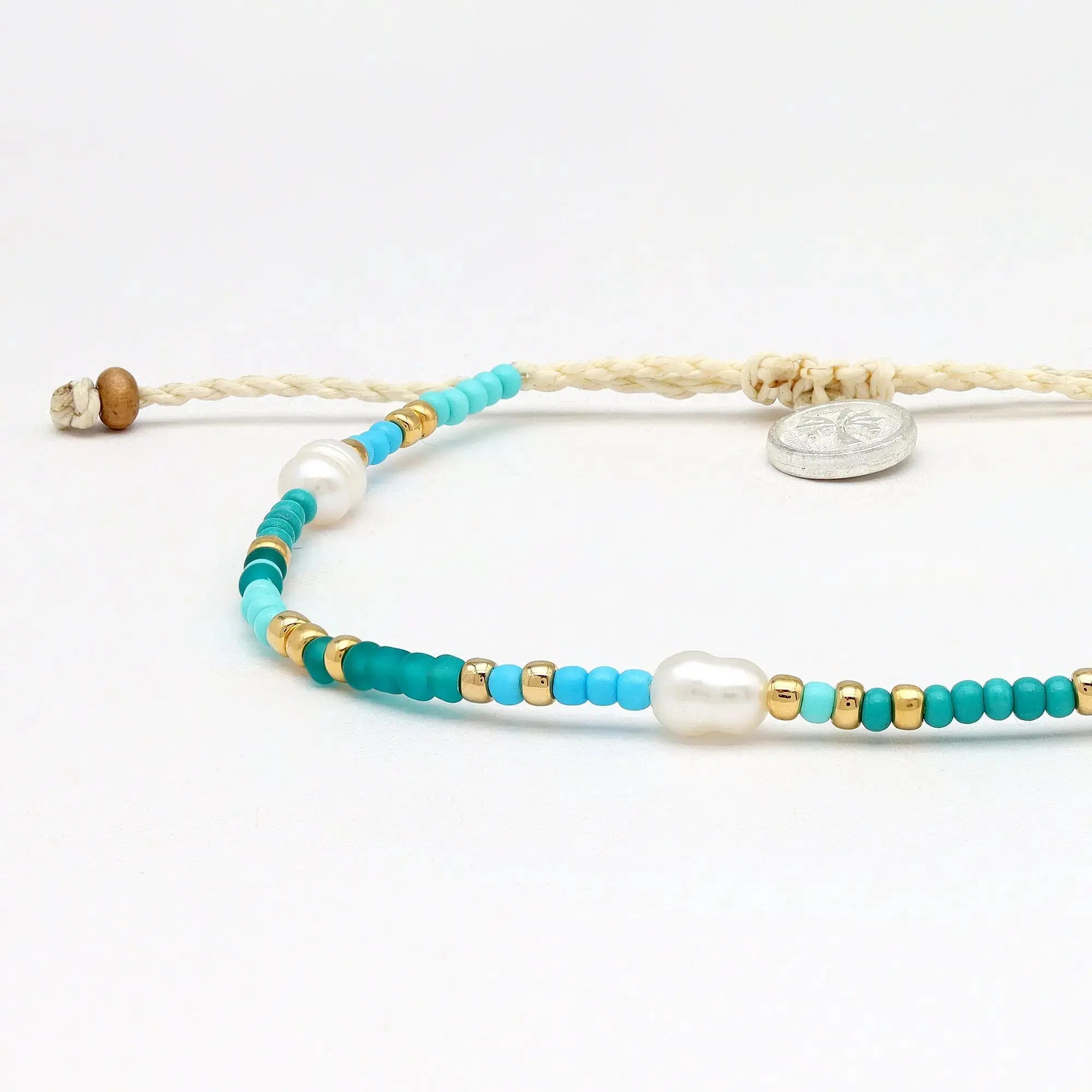 Pineapple Island Giada Cinta Pearl Beaded Surf Bracelet - Blue/Green/Gold