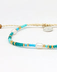 Pineapple Island Giada Cinta Pearl Beaded Surf Bracelet - Blue/Green/Gold