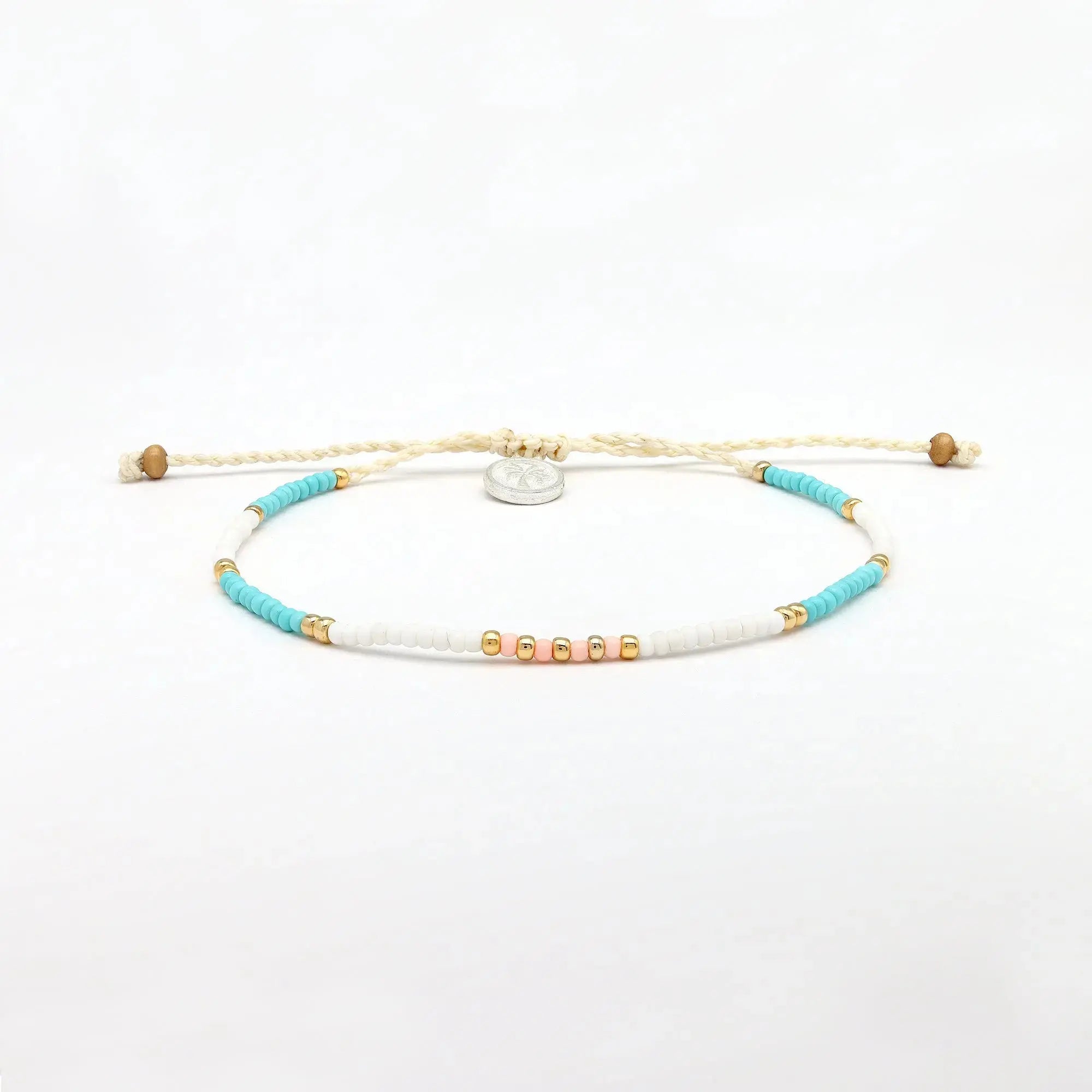 Pineapple Island Giada Gembira Beaded Bracelet - Turquoise/White/Gold