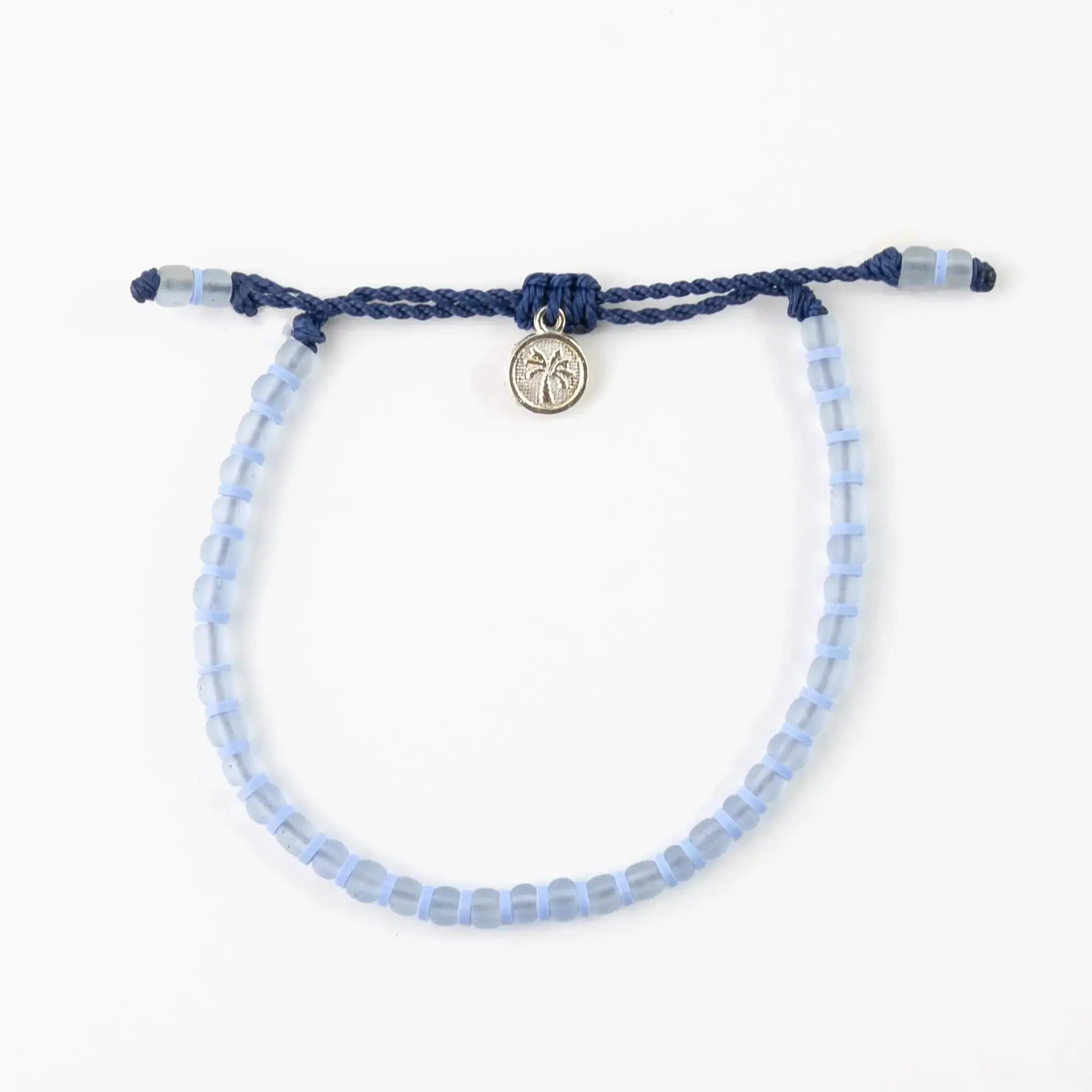 Pineapple Island Marley Glass Beaded Anklet - Blue