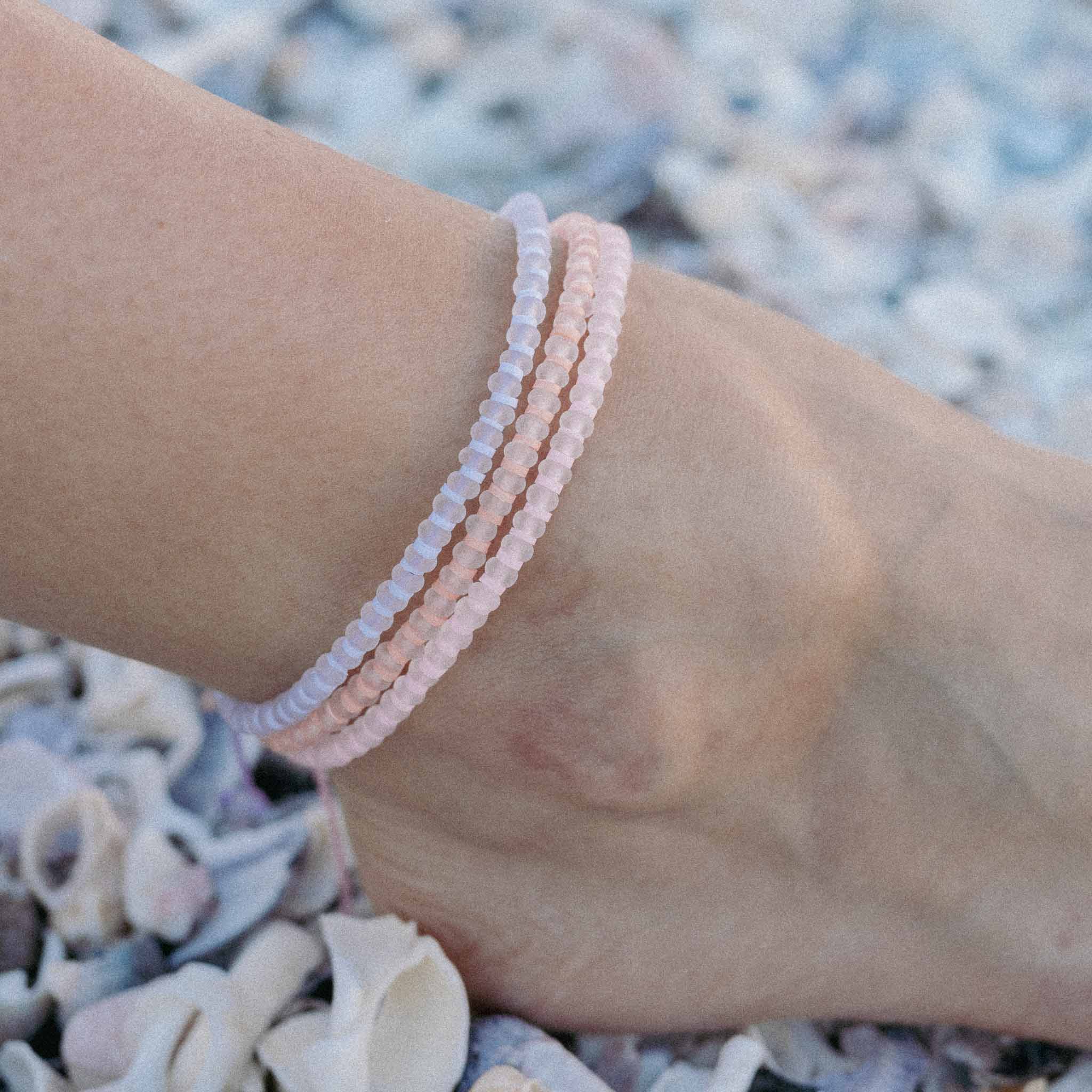 Pineapple Island Marley Glass Beaded Anklet - Pink