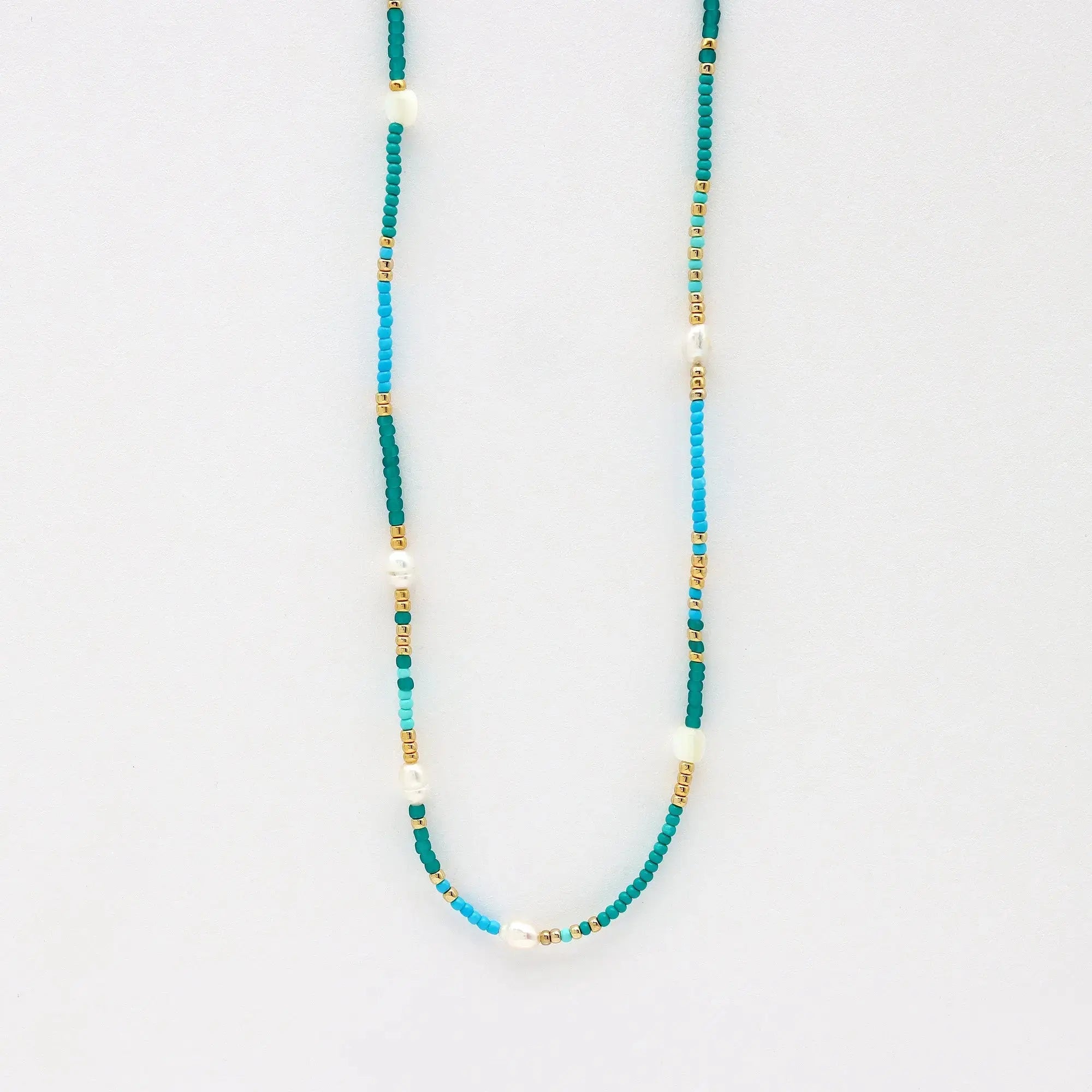 Pineapple Island Giada Cinta Pearl Beaded Surf Necklace - Blue/Green/Gold