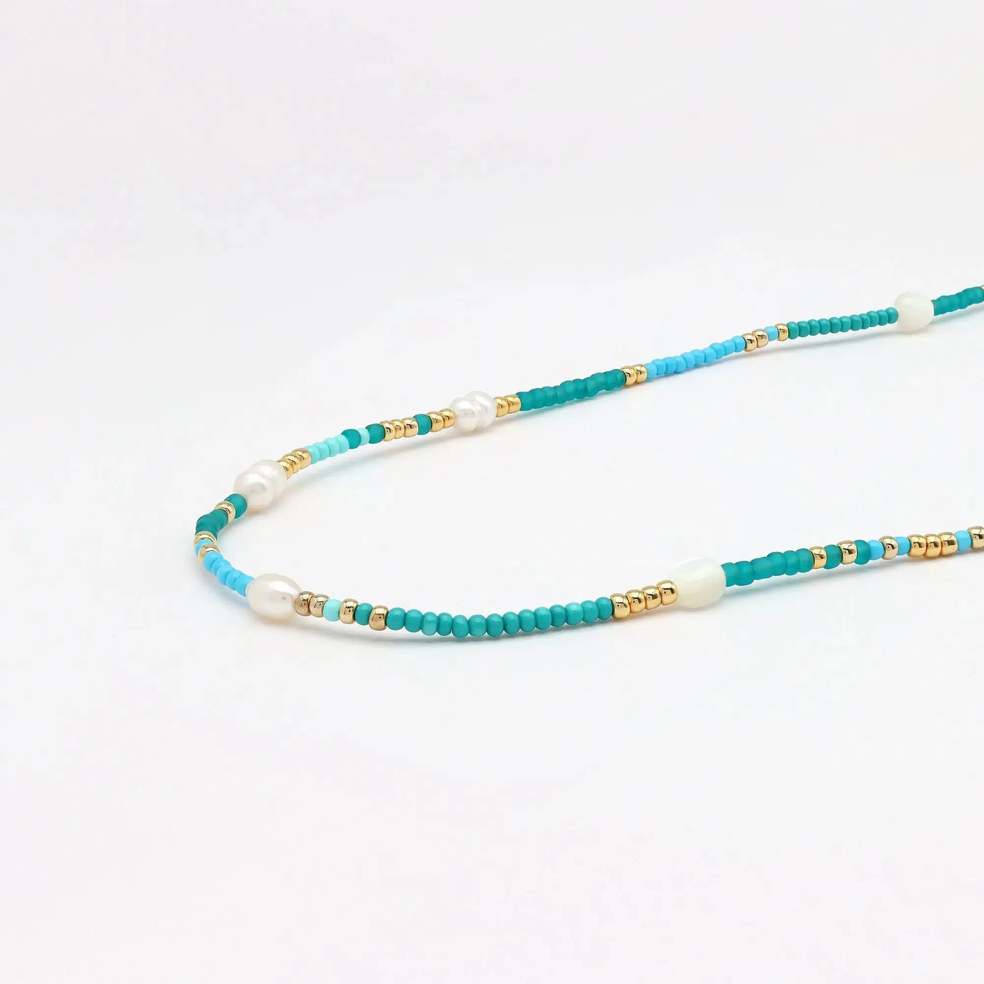 Pineapple Island Giada Cinta Pearl Beaded Surf Necklace - Blue/Green/Gold