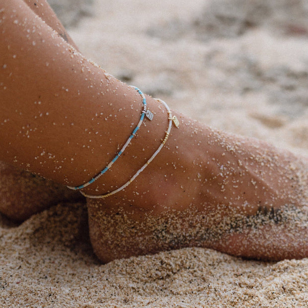 Ventura Stretch Bead Anklet - Silver - ManGo Surfing
