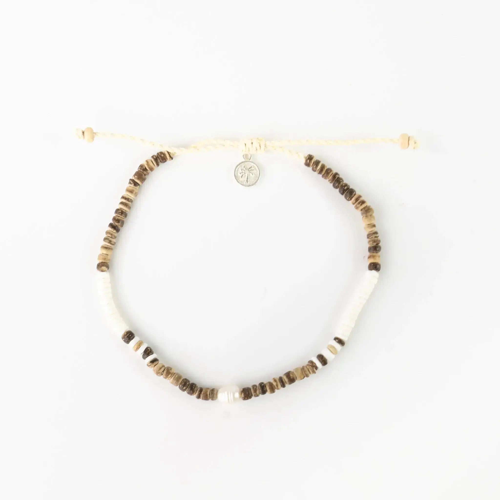 Pineapple Island Kauai Puak Shell and Pearl Anklet - Brown/White