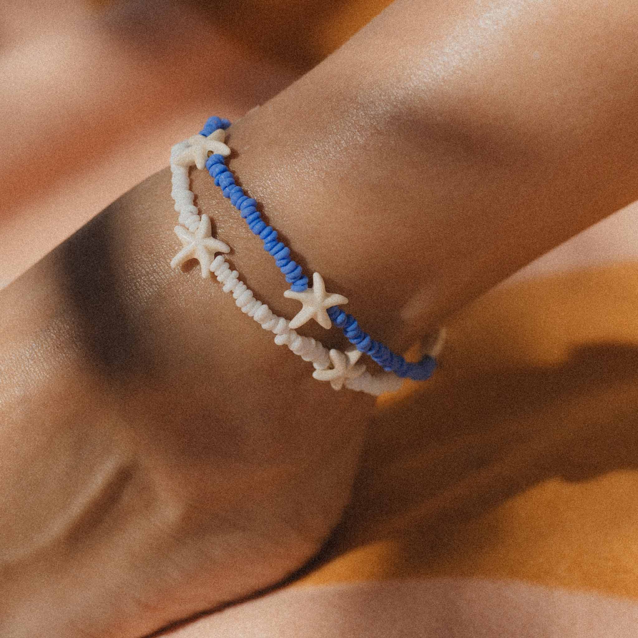 Pineapple Island Tidepool Starfish Beaded Anklet - Blue