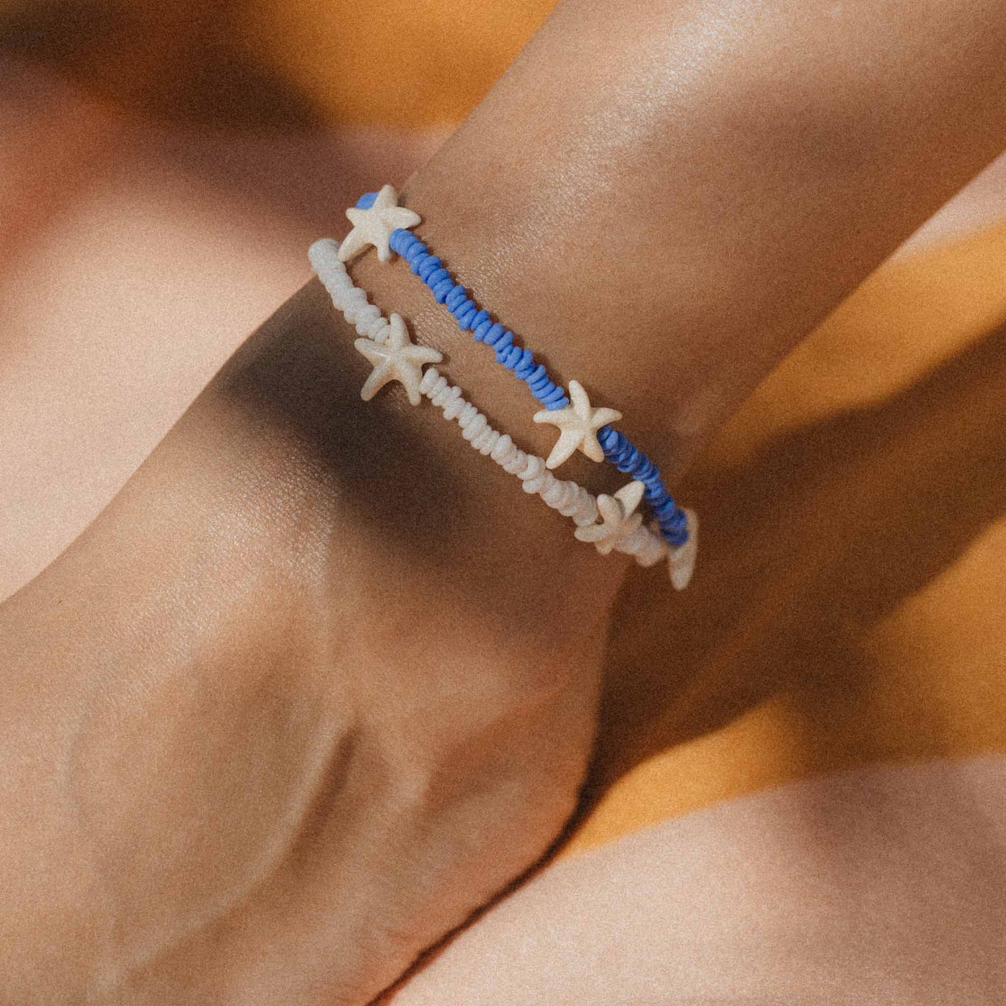 Pineapple Island Tidepool Starfish Beaded Anklet - Blue