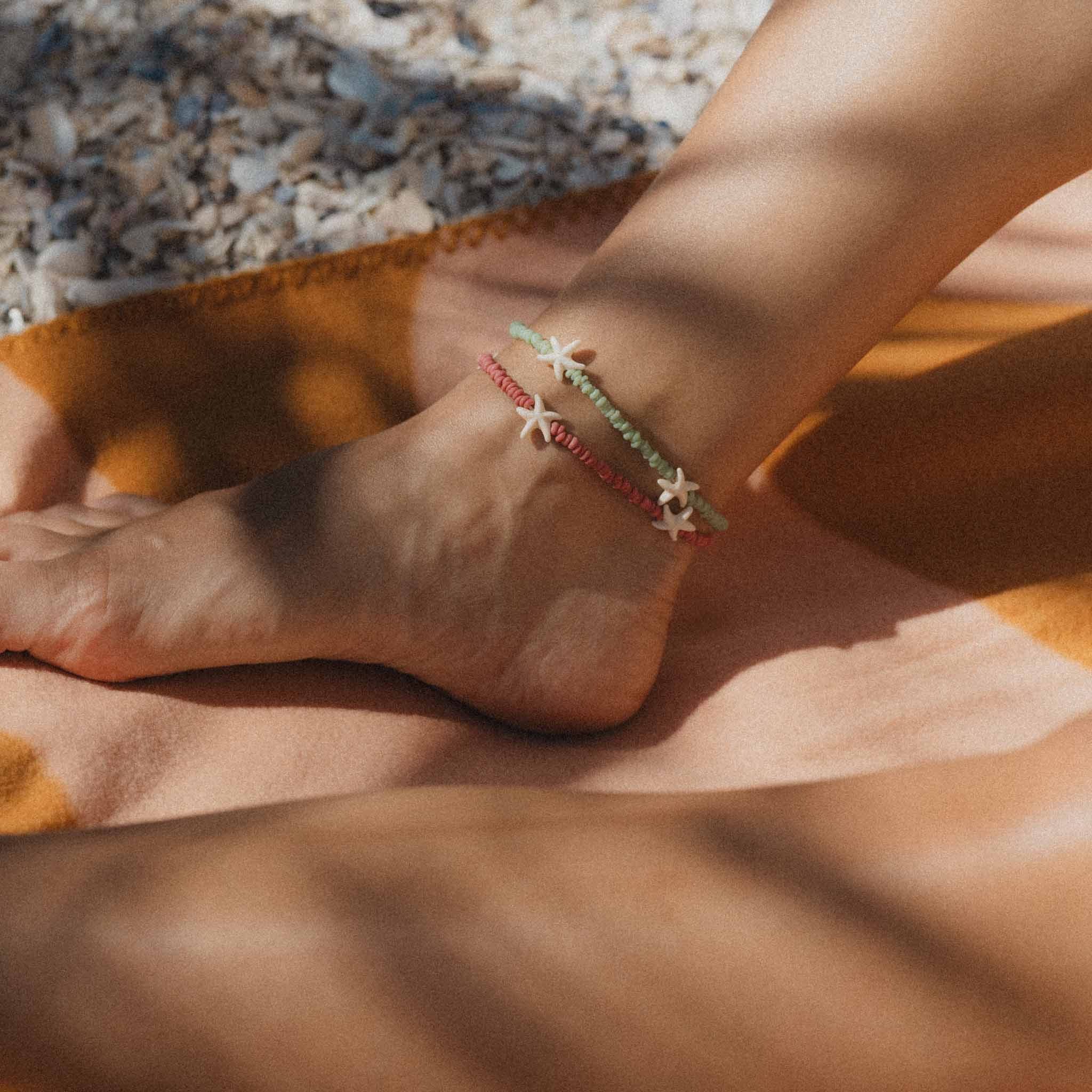 Pineapple Island Tidepool Starfish Beaded Anklet - Pink
