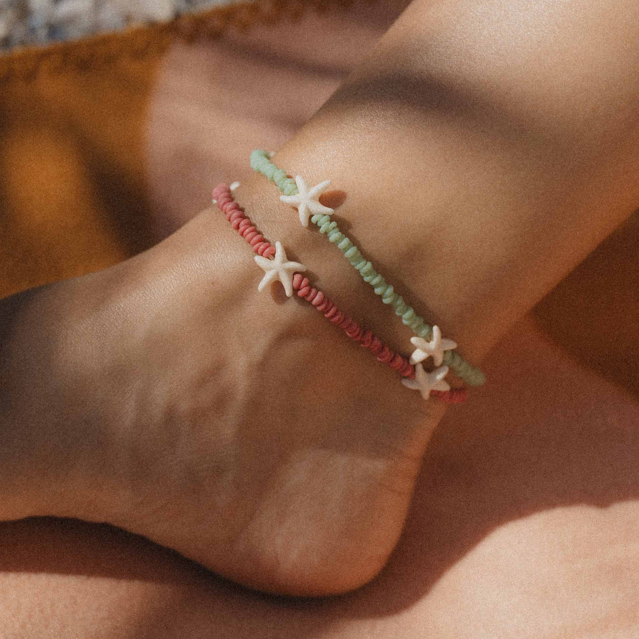 Pineapple Island Tidepool Starfish Beaded Anklet - Pink