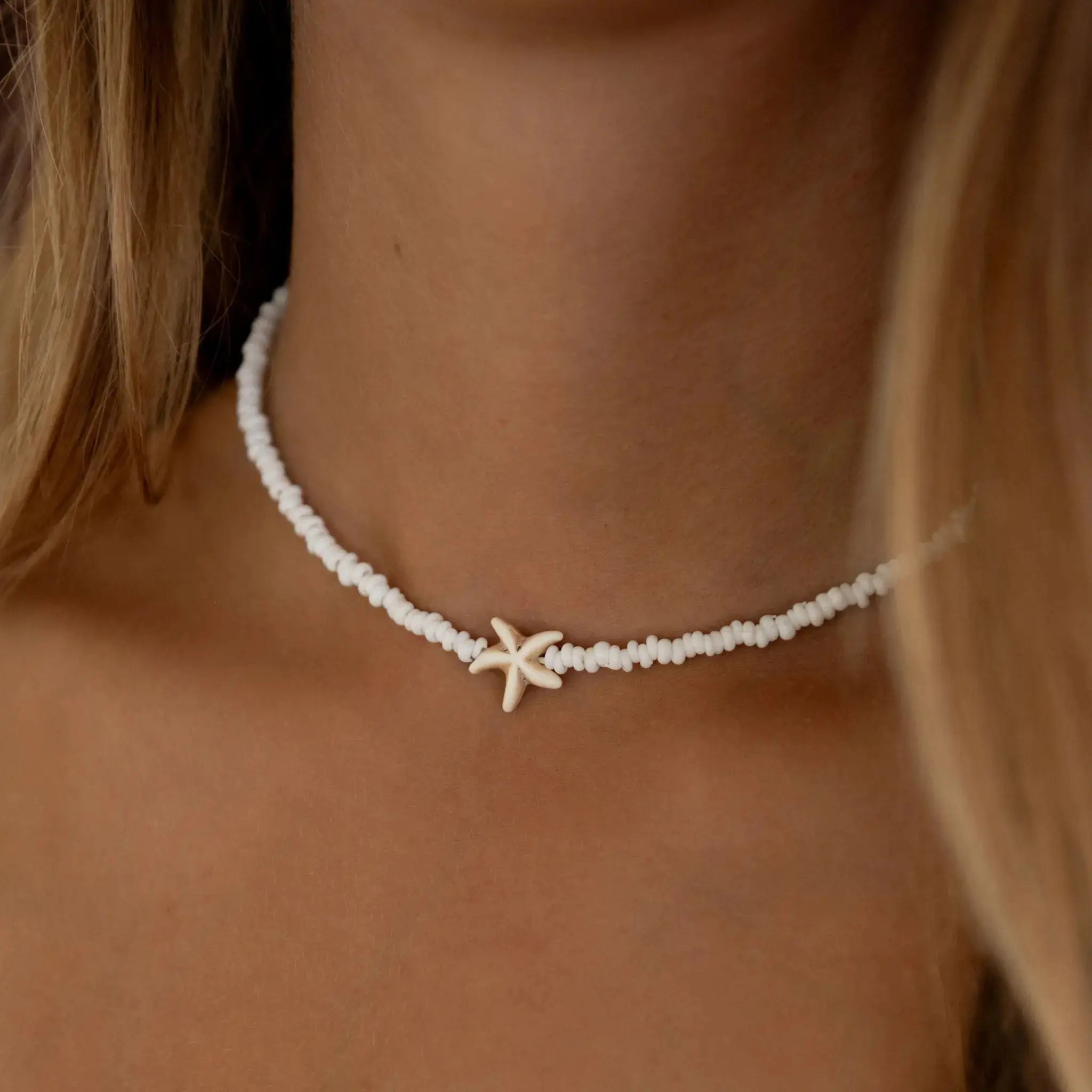 Pineapple Island Tidepool Starfish Beaded Necklace - White