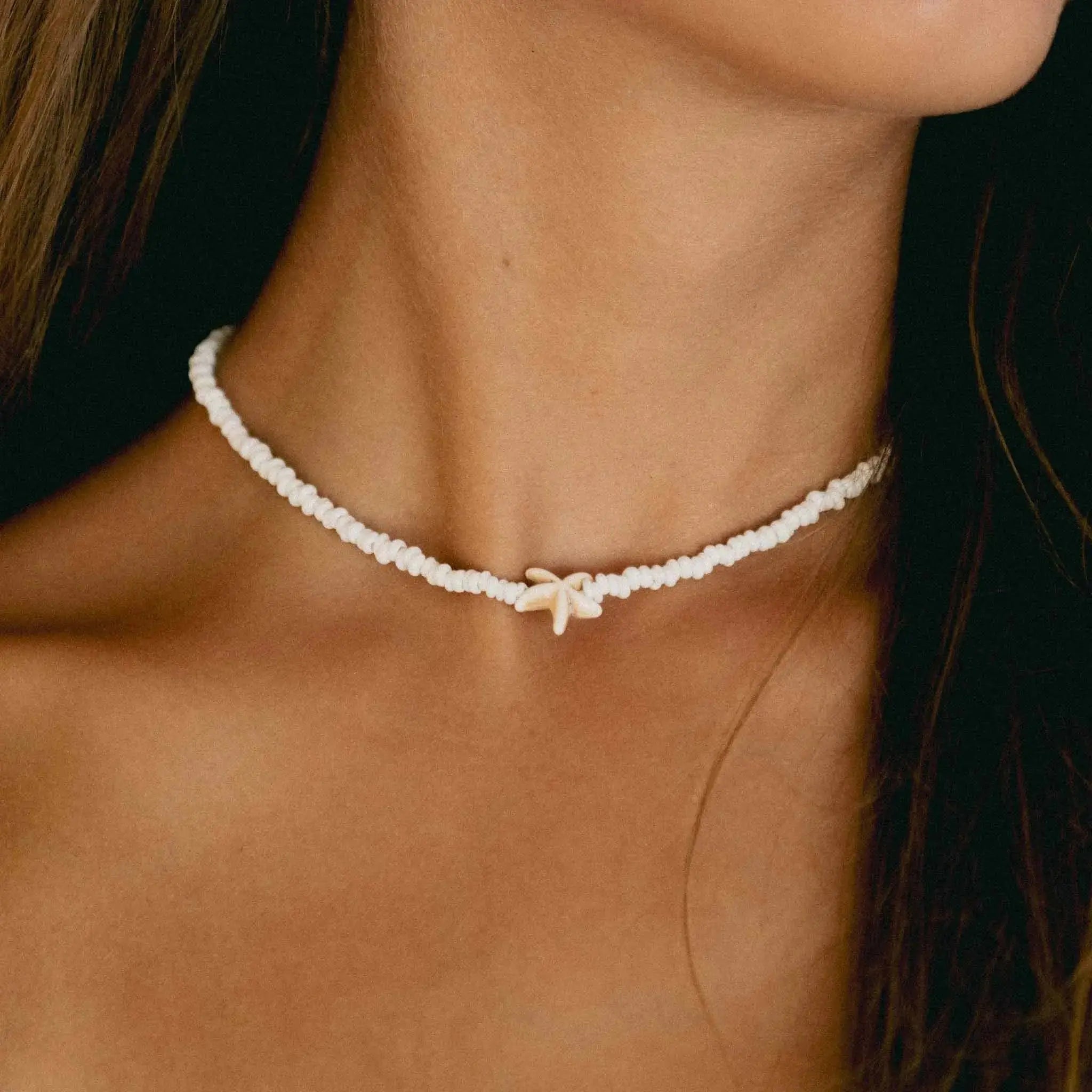 Pineapple Island Tidepool Starfish Beaded Necklace - White