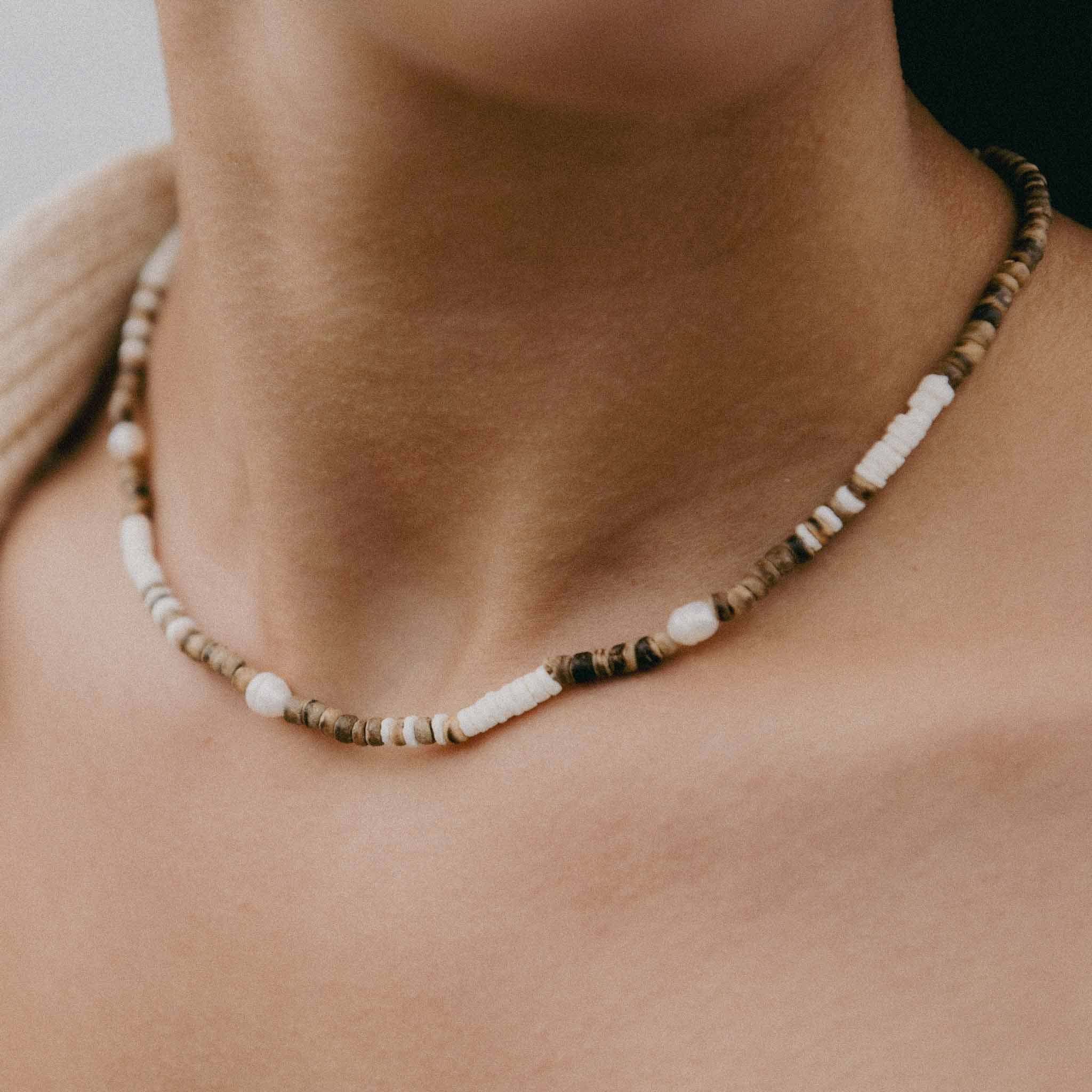 Pineapple Island Kauai Puak Shell and Pearl Necklace - Brown/White