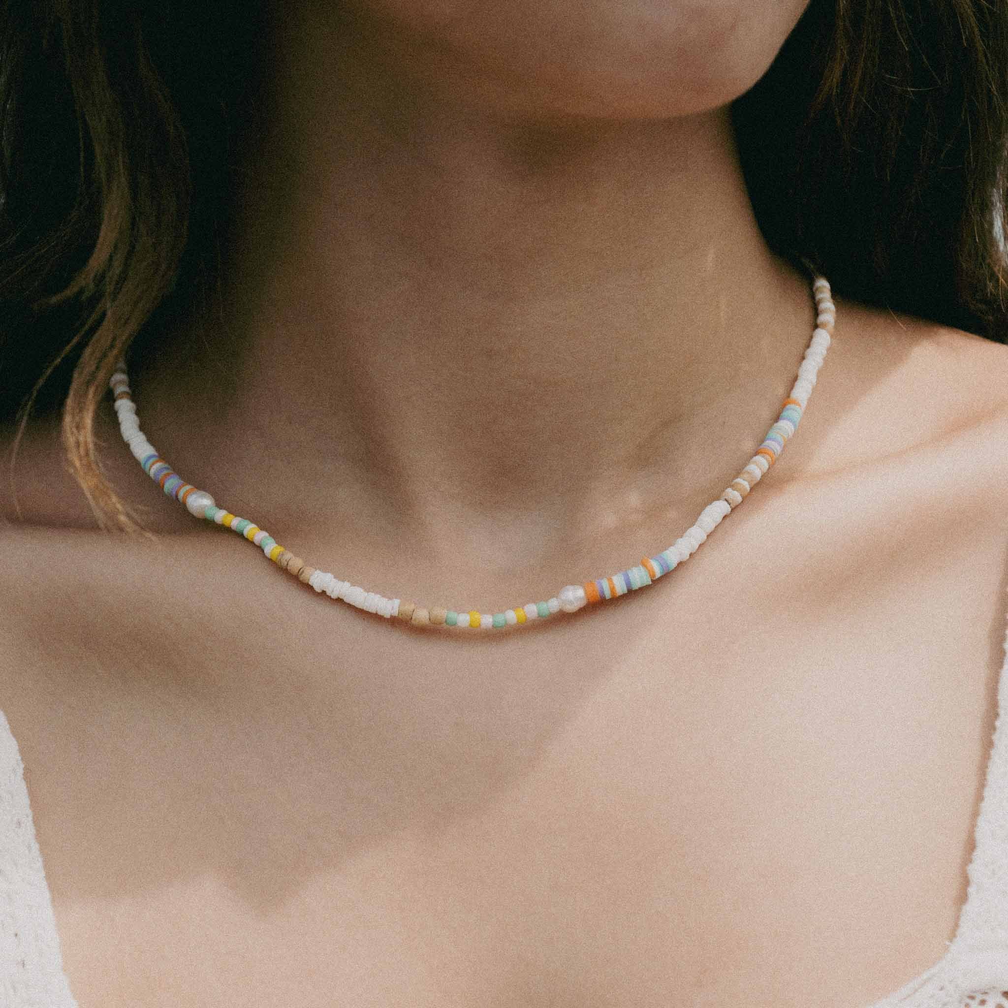 Pineapple Island Mentawai Islands Surfer Pearl Beaded Necklace - White/Multi