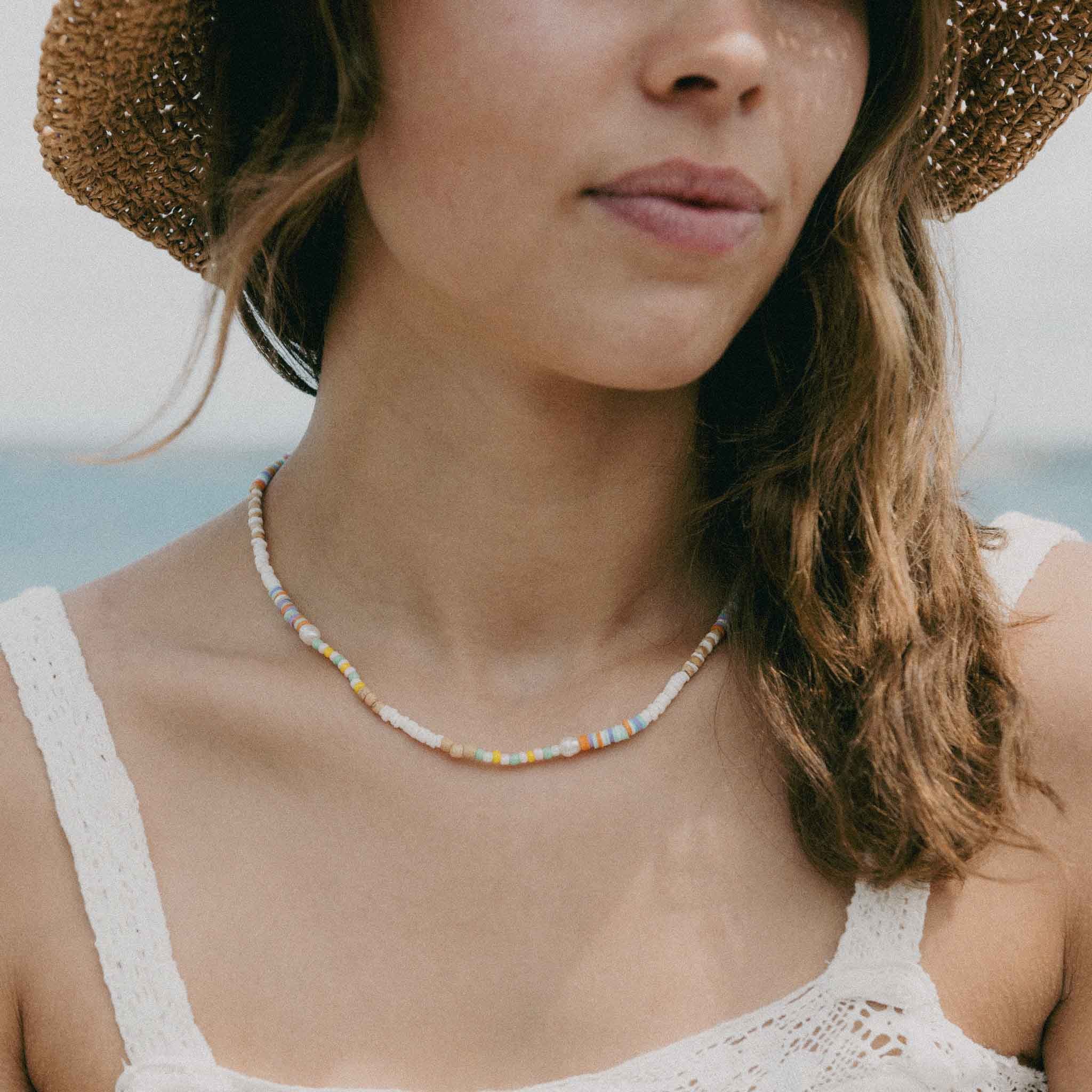 Pineapple Island Mentawai Islands Surfer Pearl Beaded Necklace - White/Multi