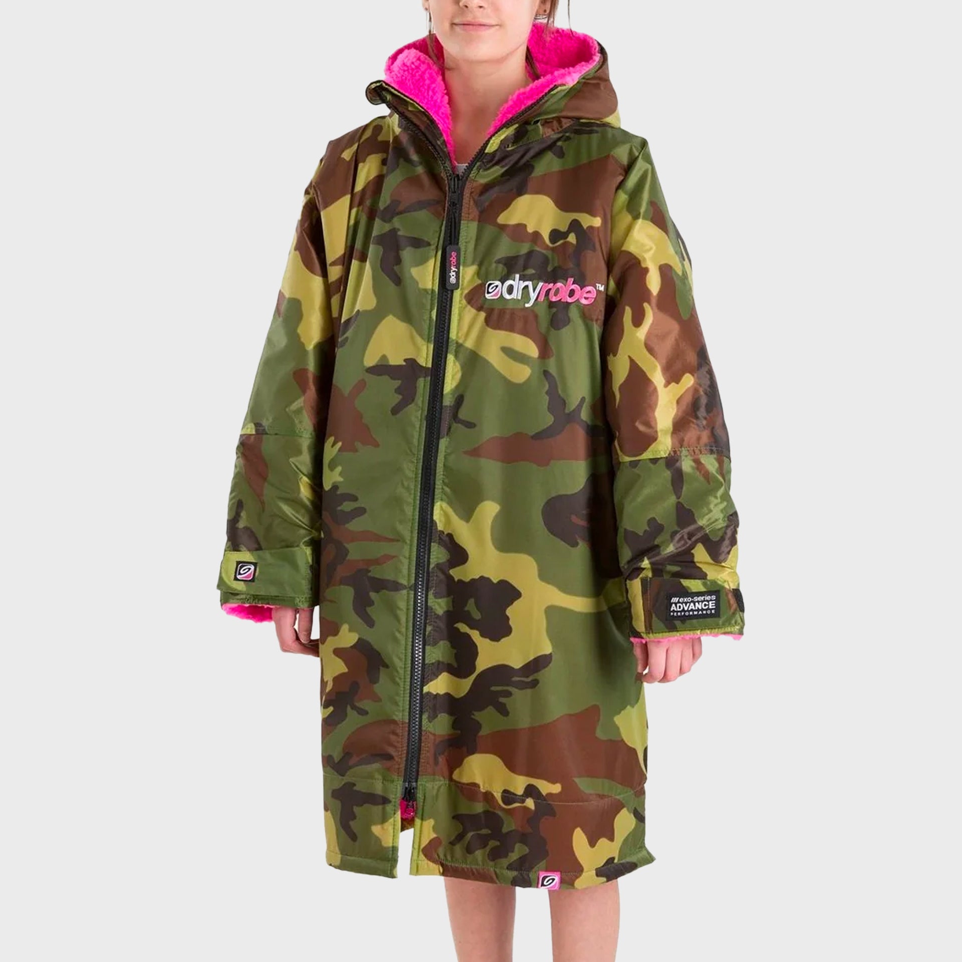 Dryrobe Advance Kids Long Sleeve Dryrobe (10-13 Yrs) - Camo/Pink - ManGo Surfing