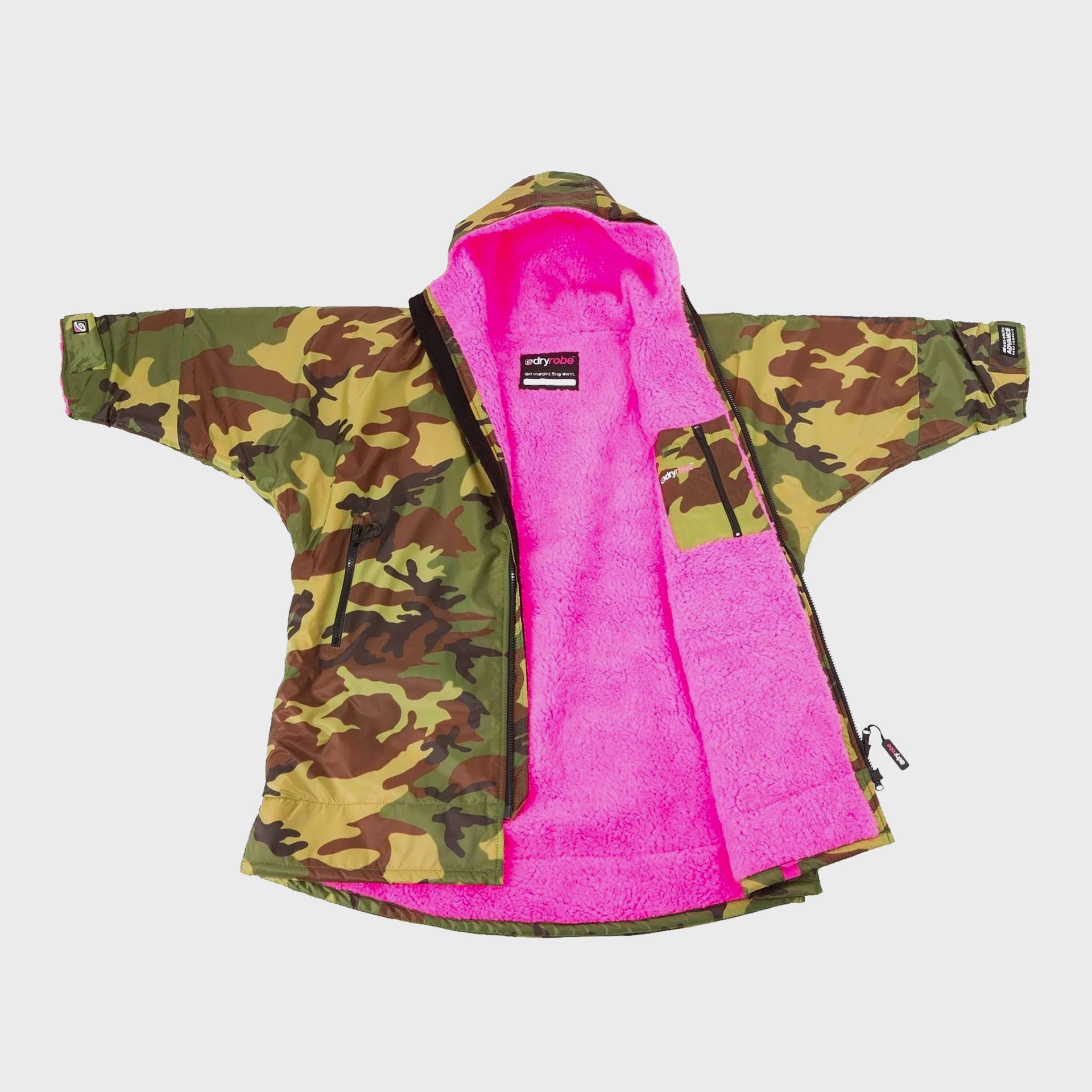 Dryrobe Advance Kids Long Sleeve Dryrobe (10-13 Yrs) - Camo/Pink - ManGo Surfing