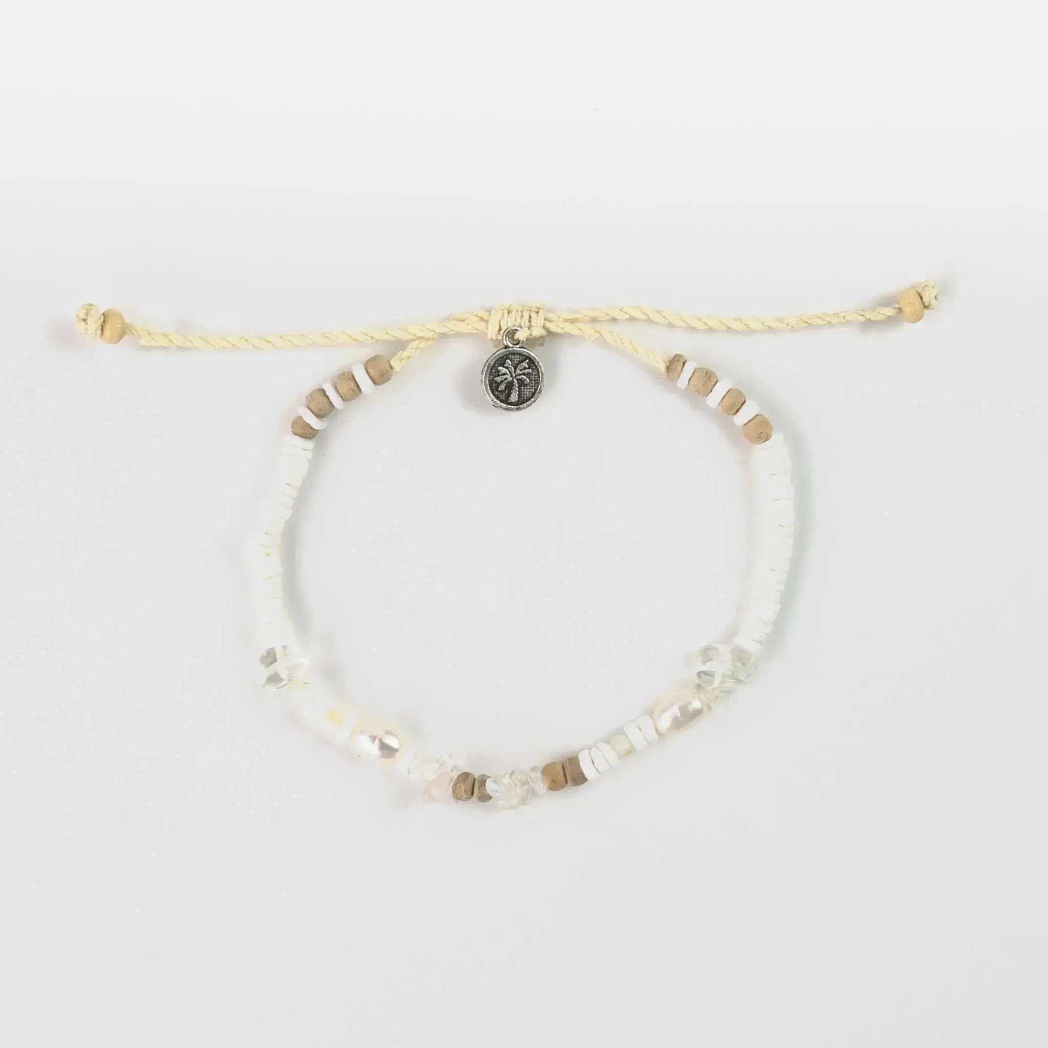 Pineapple Island Love is Here Natural Stone, Pearl &amp; Shell Bracelet - White/Beige