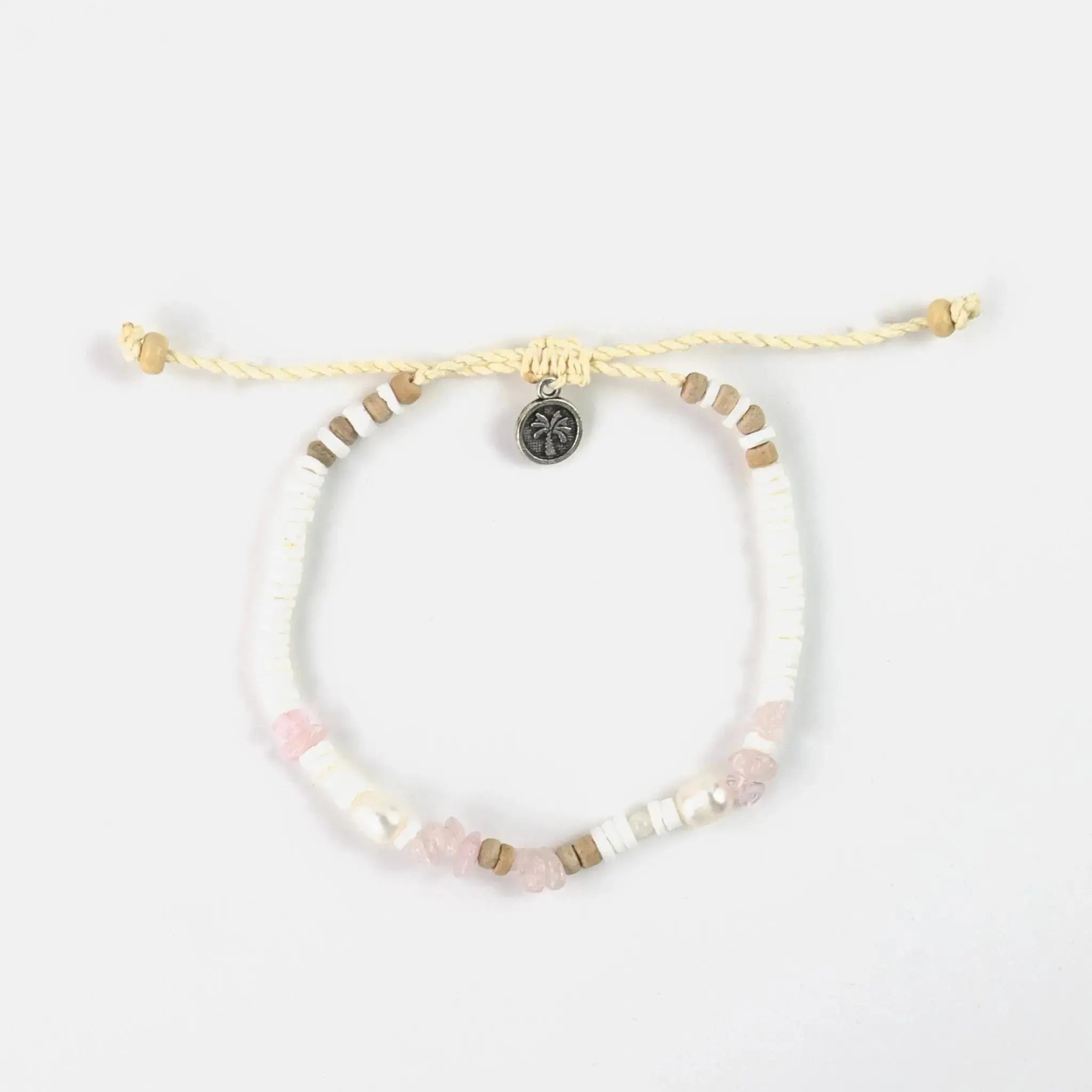 Pineapple Island Love is Here Natural Stone, Pearl &amp; Shell Bracelet - Pink/White