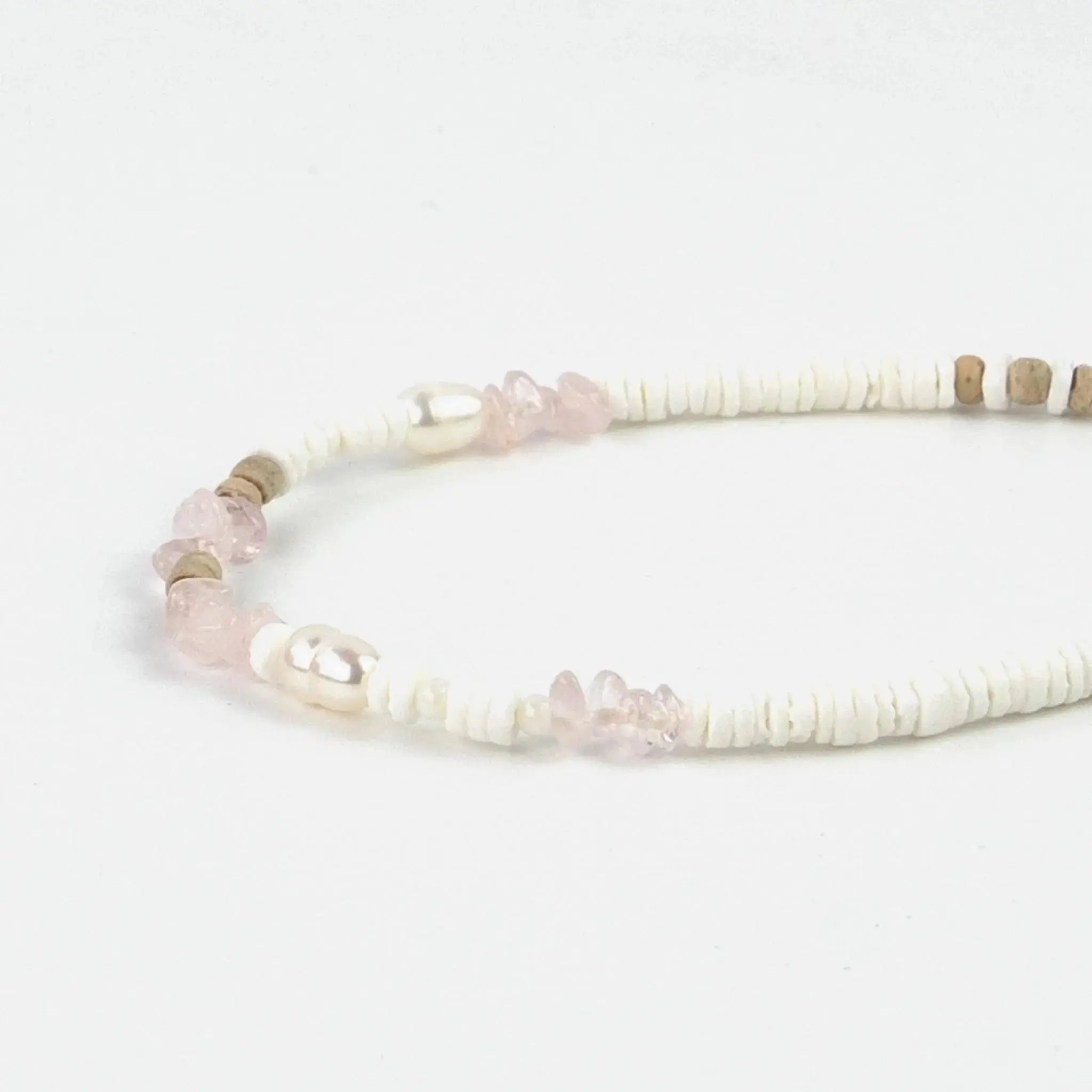 Pineapple Island Love is Here Natural Stone, Pearl &amp; Shell Bracelet - Pink/White