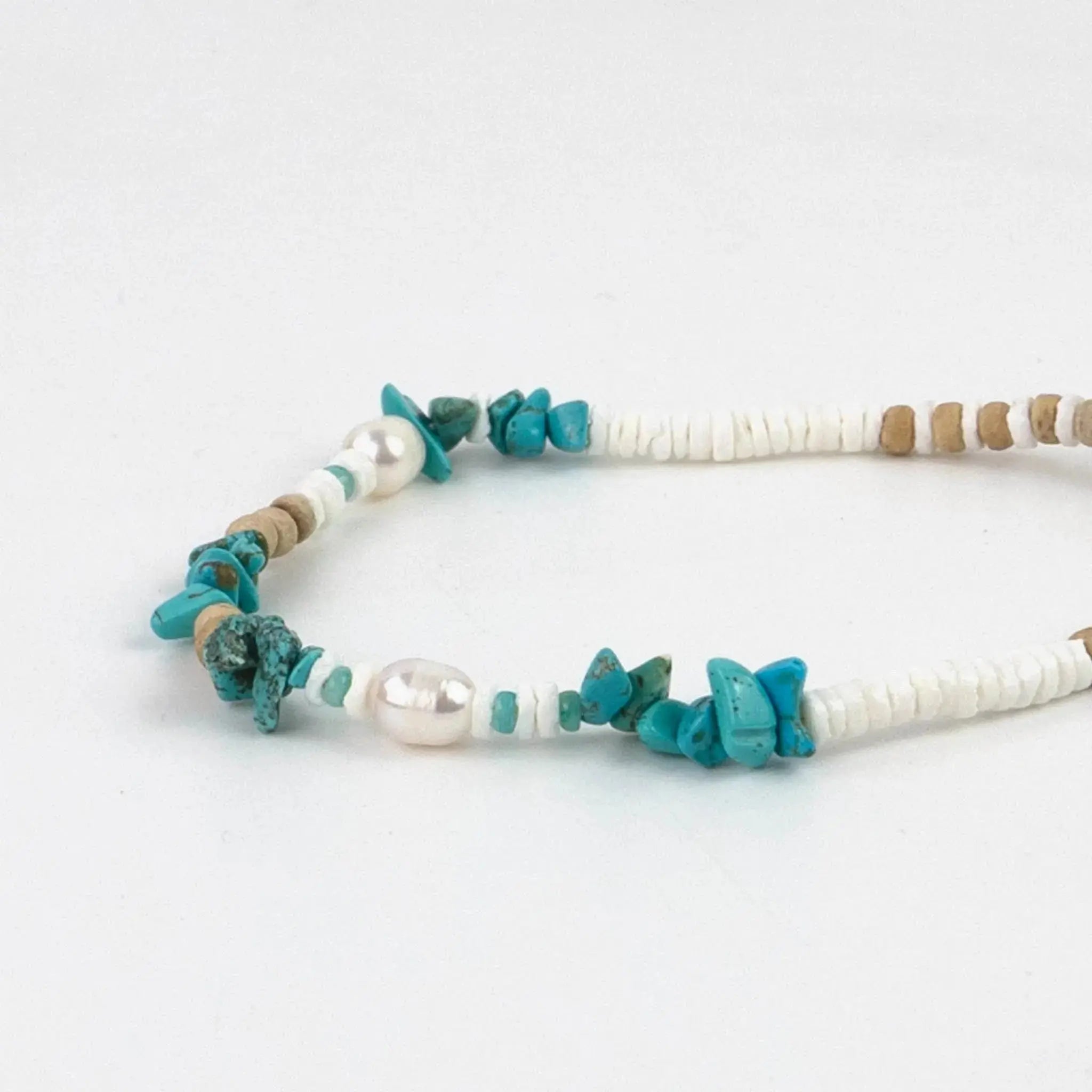 Pineapple Island Love is Here Natural Stone, Pearl and Shell Anklet - Turquoise/White