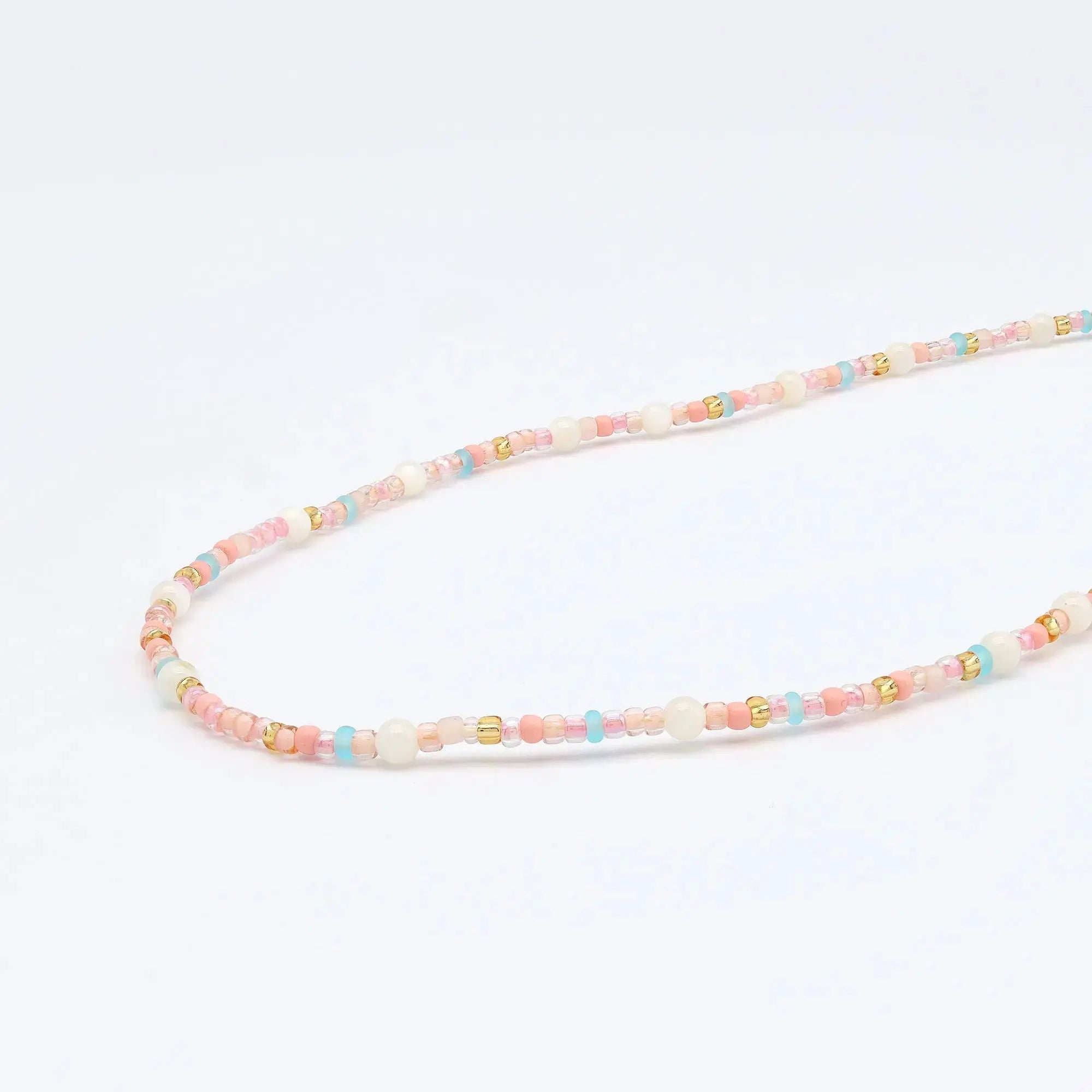 Pineapple Island Surya Golden Hour Beaded Necklace - Pink/White/Gold