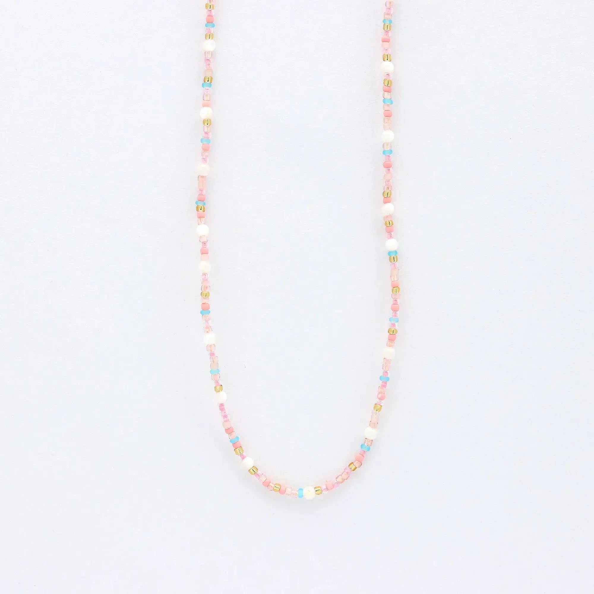 Pineapple Island Surya Golden Hour Beaded Necklace - Pink/White/Gold