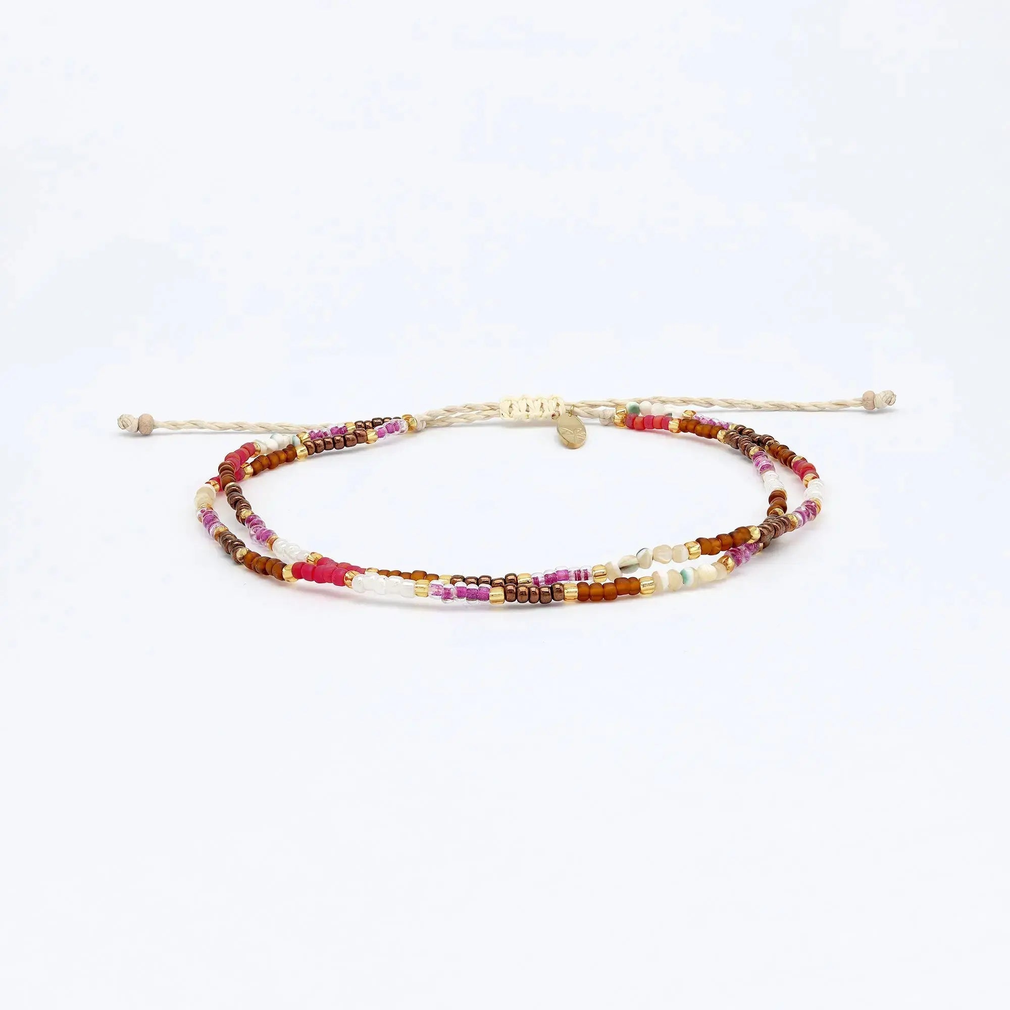 Pineapple Island Berkilau Warm Tone Beaded Anklet - Pink/Brown/Gold