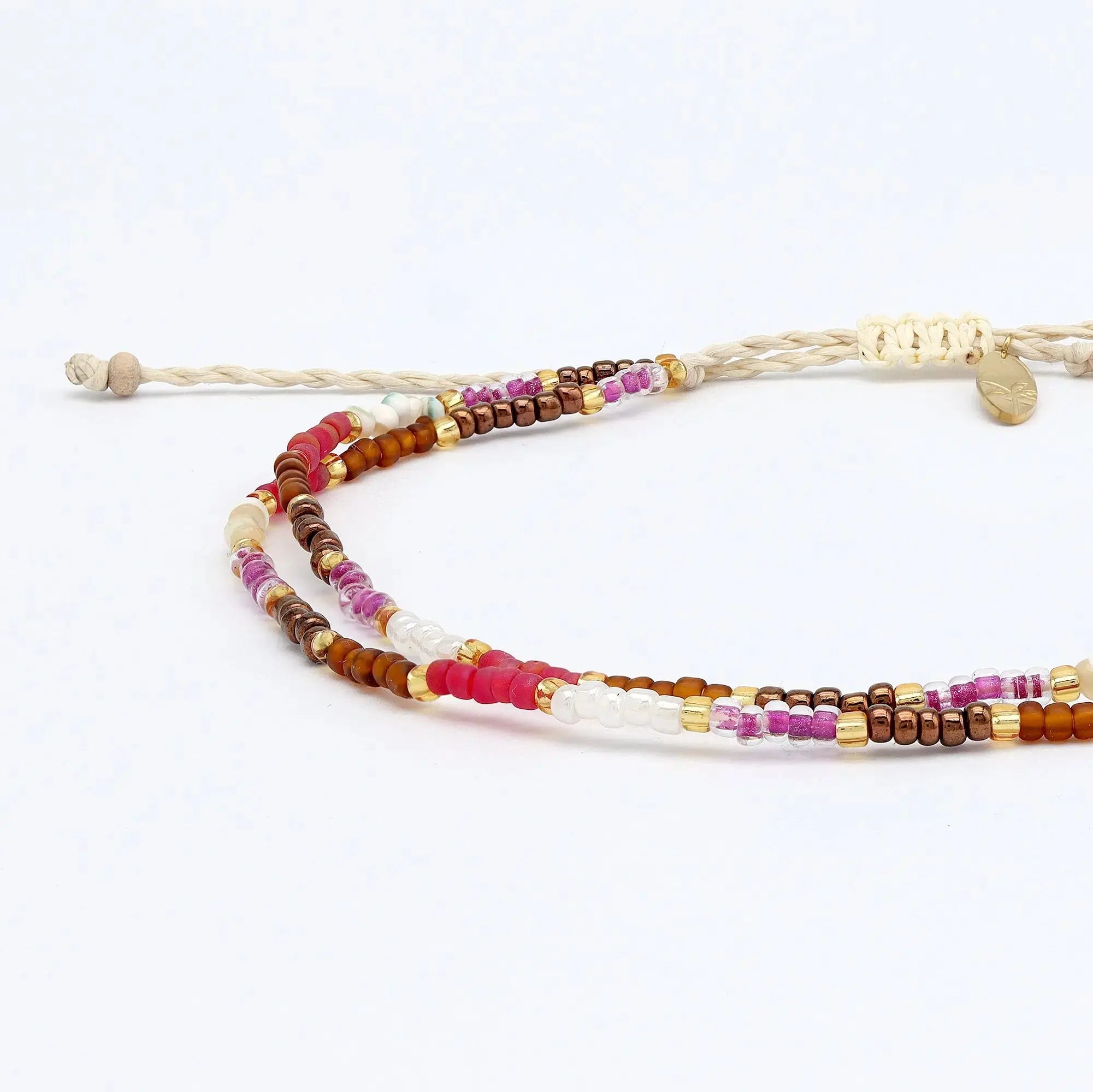 Pineapple Island Berkilau Warm Tone Beaded Anklet - Pink/Brown/Gold