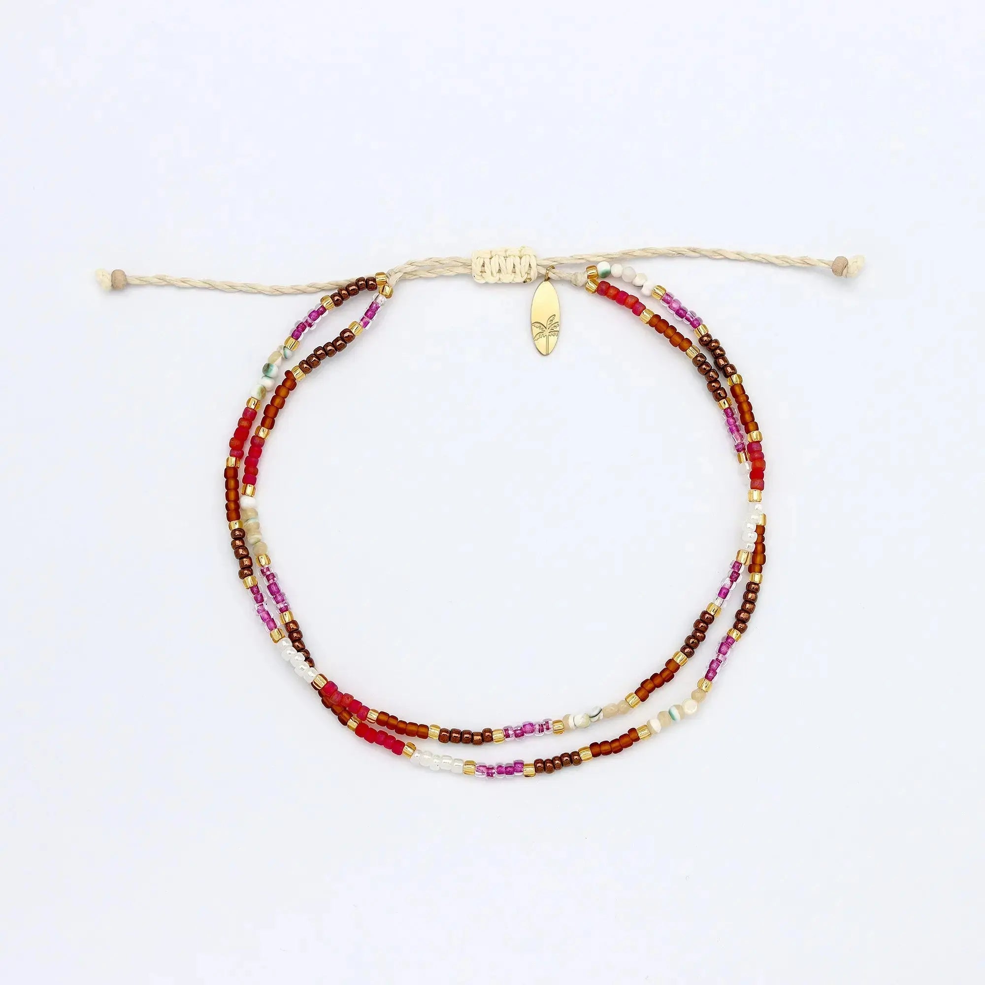 Pineapple Island Berkilau Warm Tone Beaded Anklet - Pink/Brown/Gold
