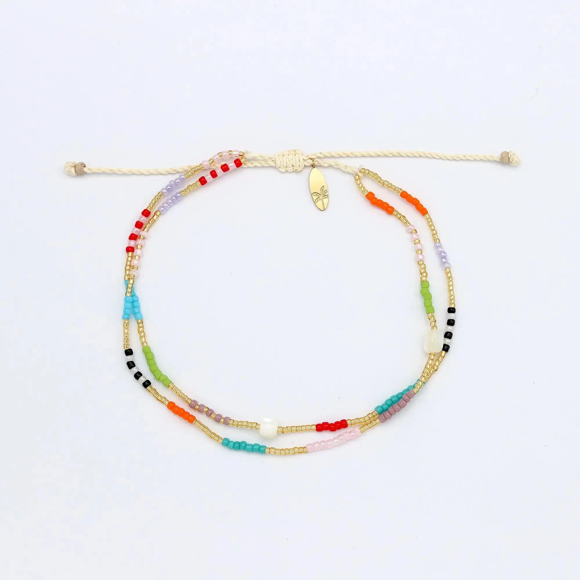 Pineapple Island Berpesta Colourful Golden Hour Beaded Anklet - Gold/Multi