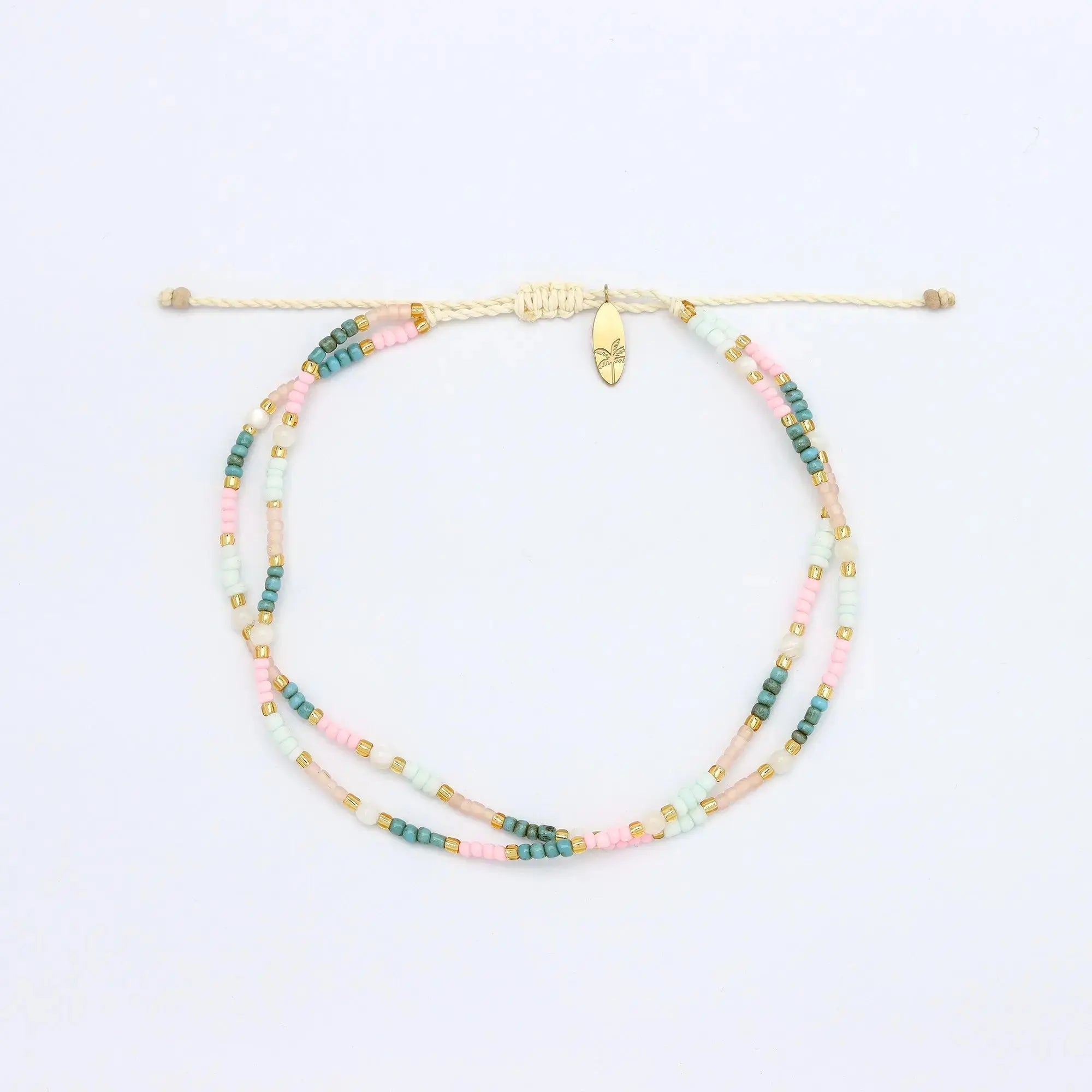 Pineapple Island Kemboja Pastel Endless Summer Anklet - Pink/Turquoise/White