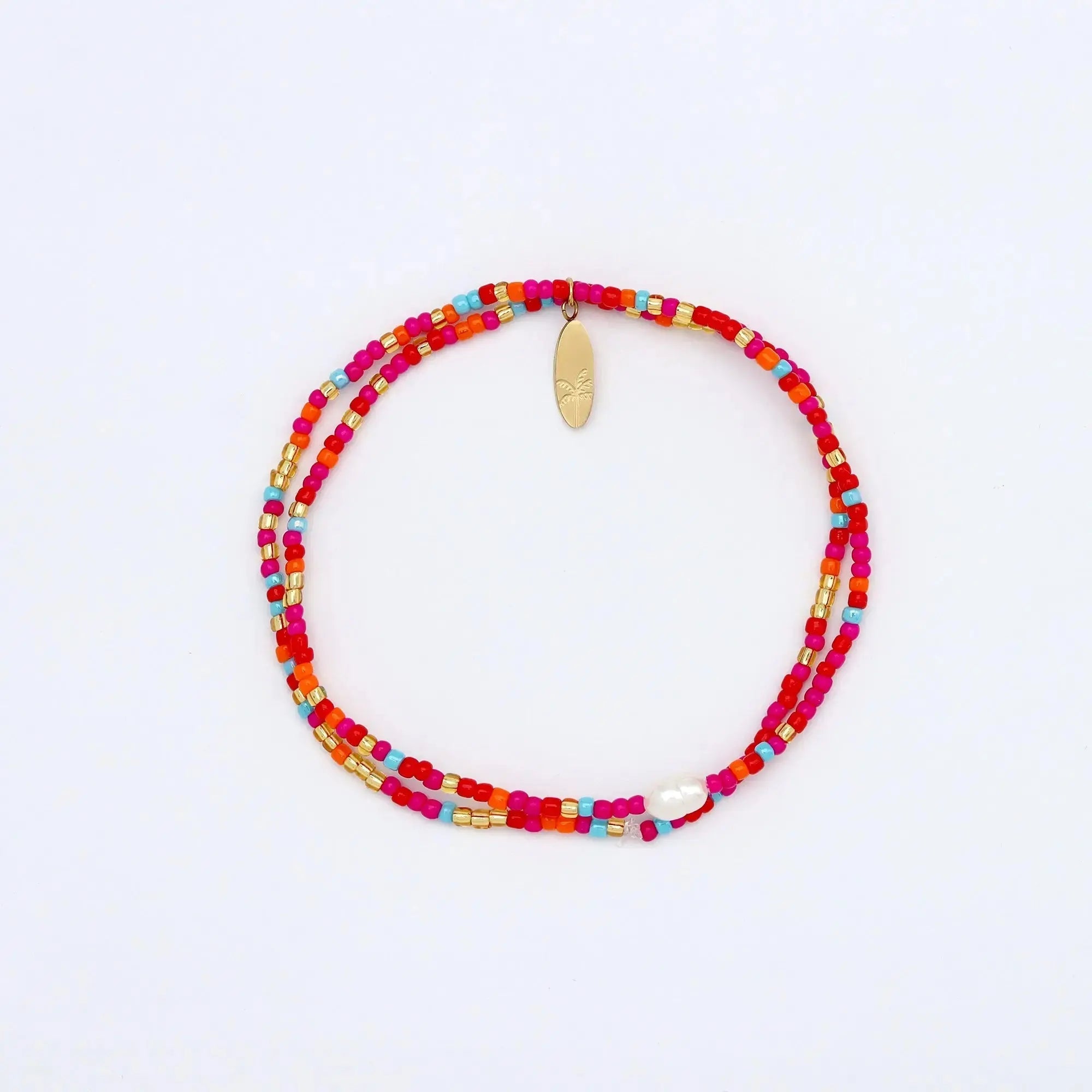 Pineapple Island Senja Pink Golden Hour Beaded Bracelet - Red/Pink