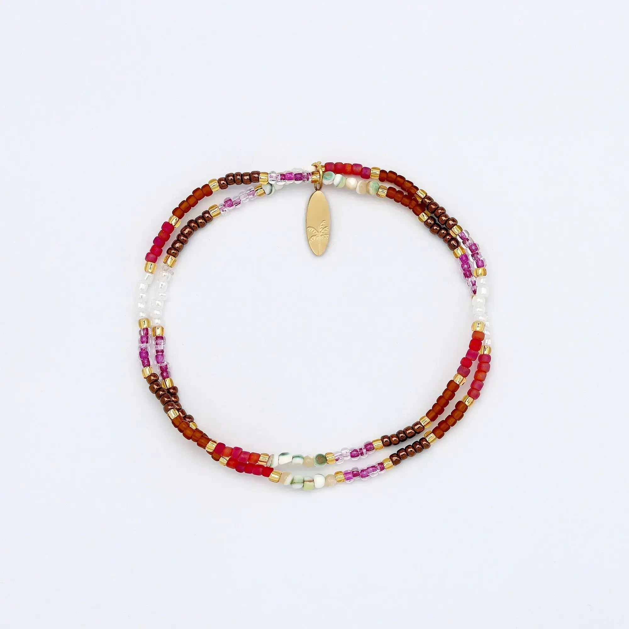 Pineapple Island Berkilau Warm Tone Beaded Bracelet - Pink/Brown/Gold