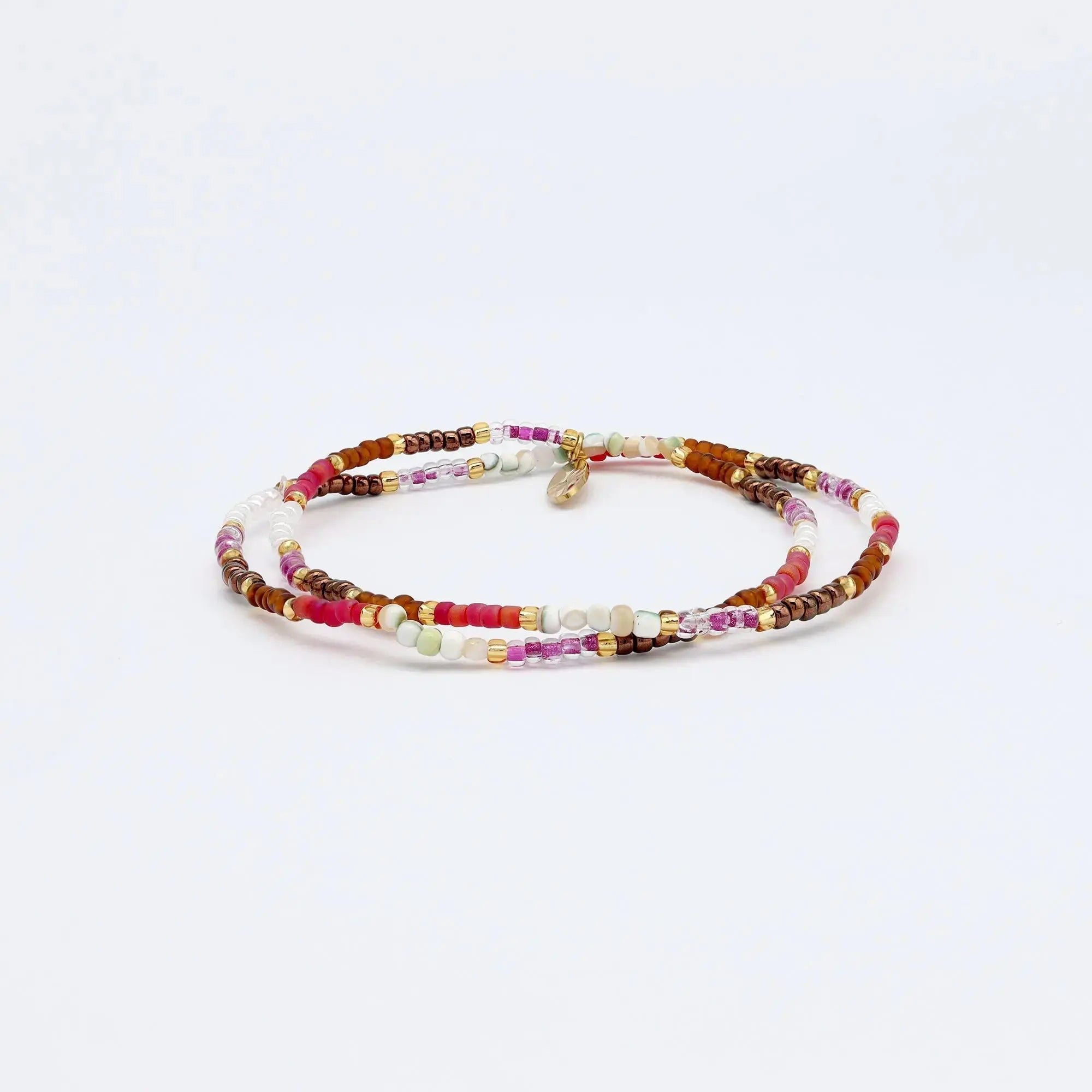 Pineapple Island Berkilau Warm Tone Beaded Bracelet - Pink/Brown/Gold