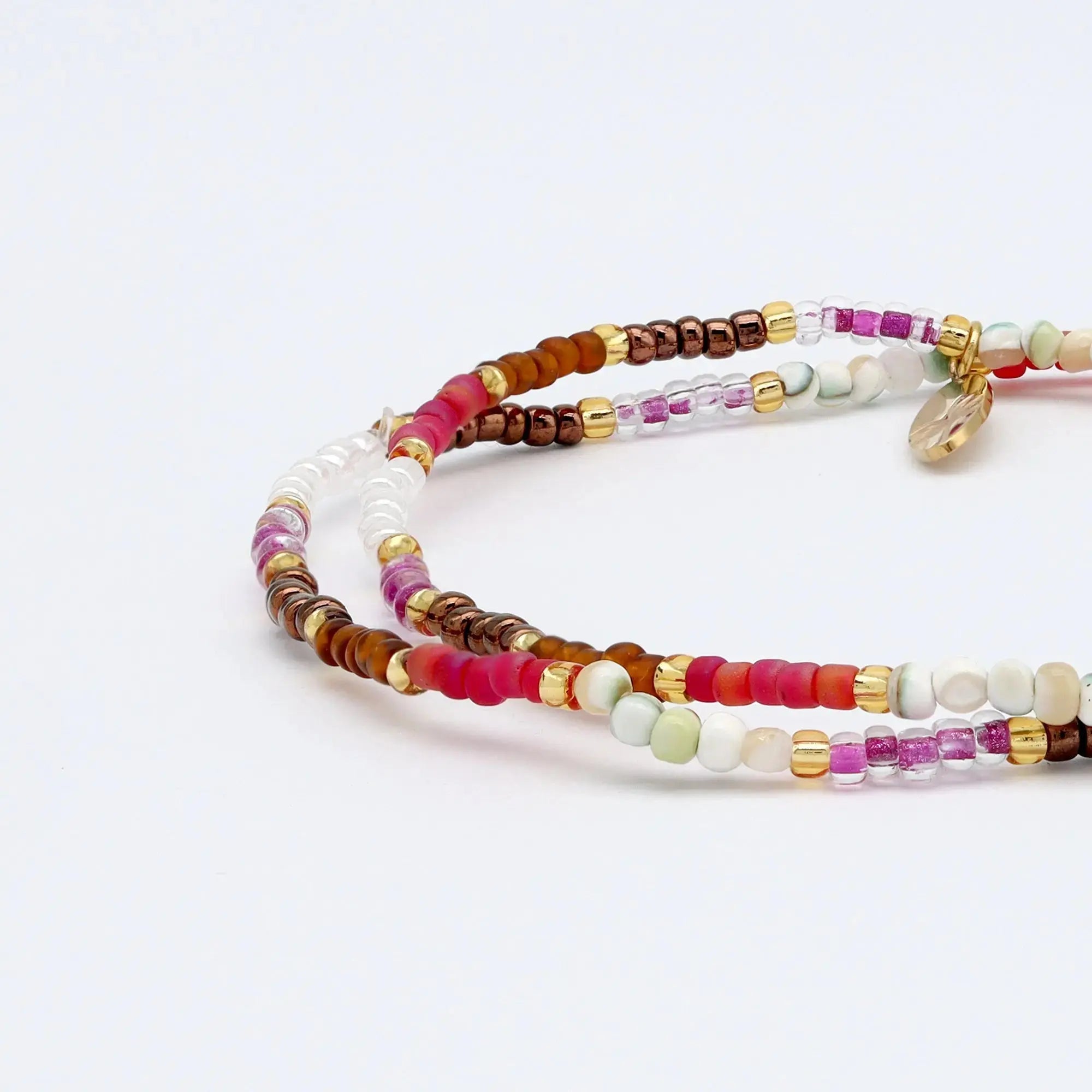 Pineapple Island Berkilau Warm Tone Beaded Bracelet - Pink/Brown/Gold