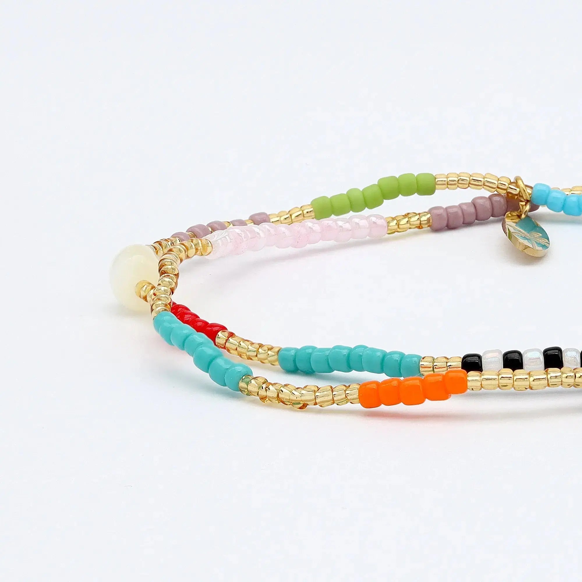 Pineapple Island Berpesta Colourful Golden Hour Beaded Bracelet - Gold/Multi