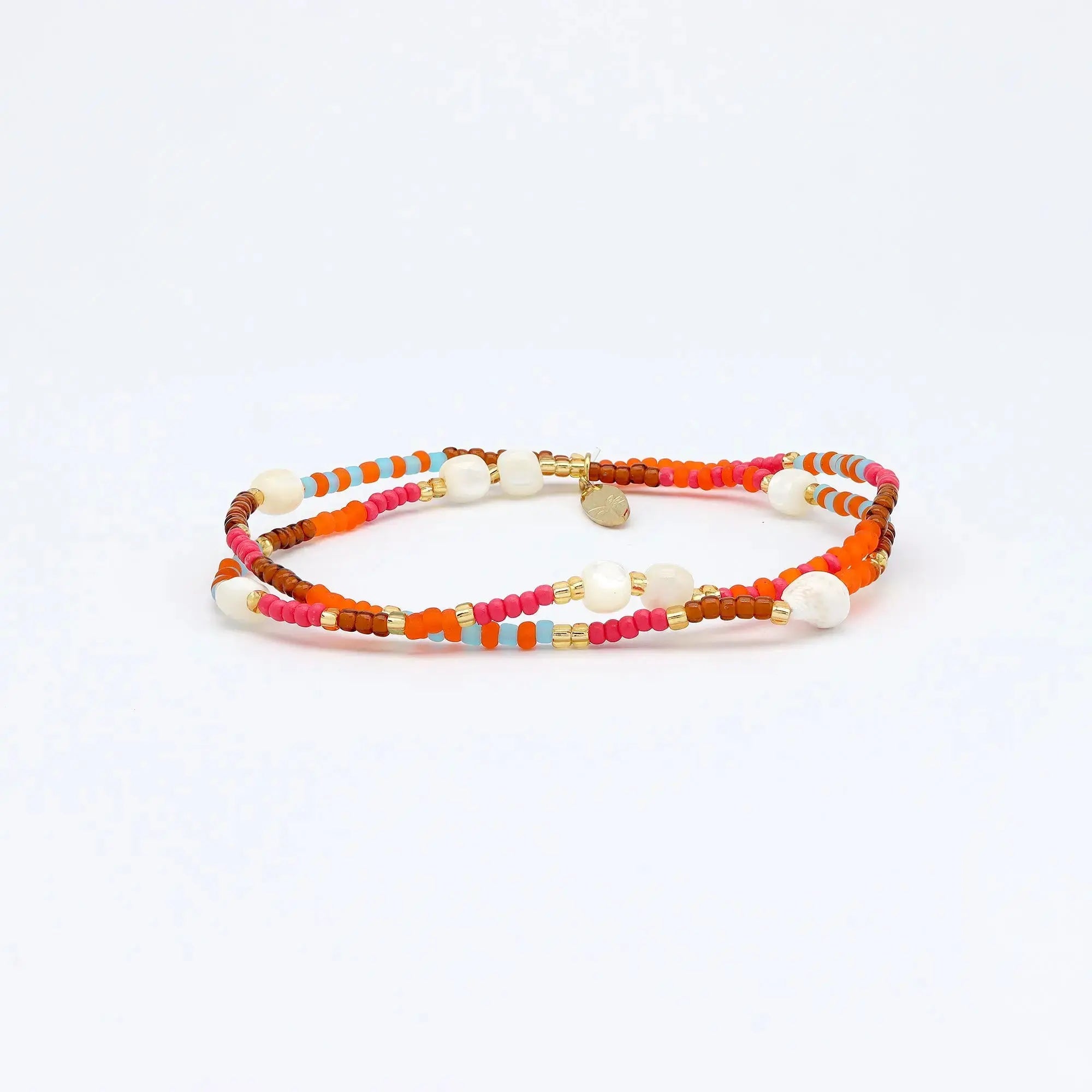 Pineapple Island Tropis Golden Hour Beaded Bracelet - Orange/Pink/White