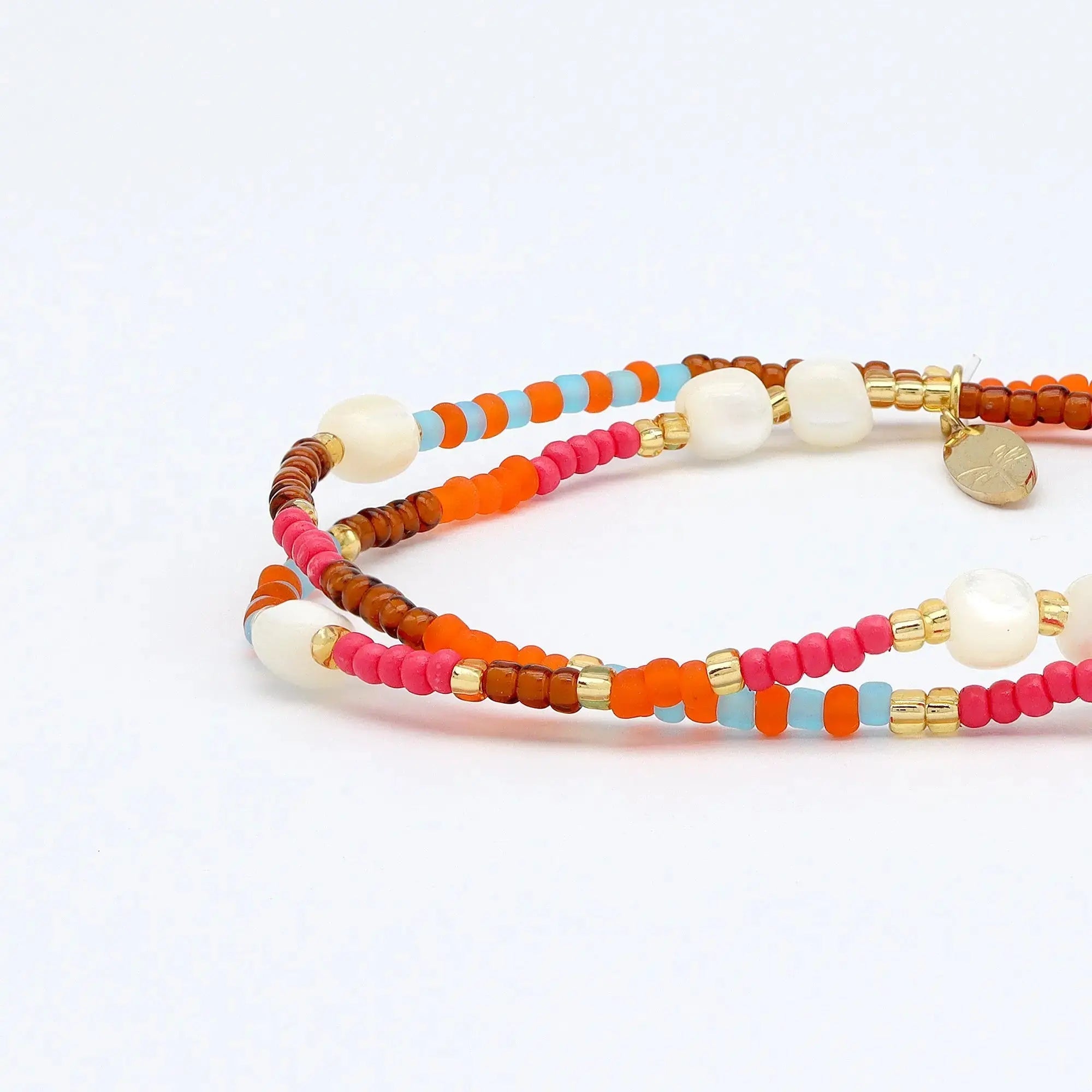 Pineapple Island Tropis Golden Hour Beaded Bracelet - Orange/Pink/White